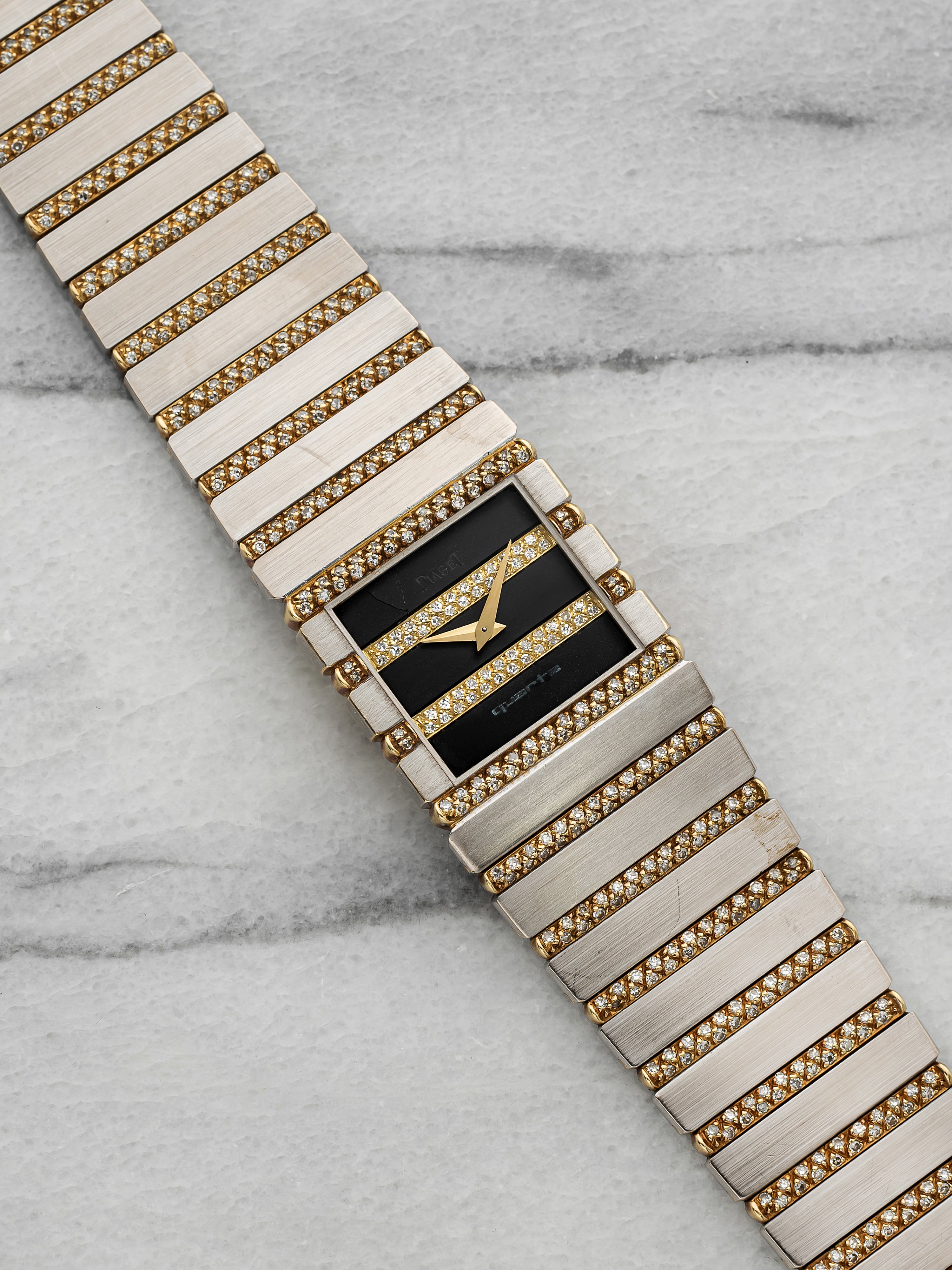 Vintage 1980s Piaget Polo 7131 C705 18K WG & YG Diamond Gadroon Dial Quartz 25mm