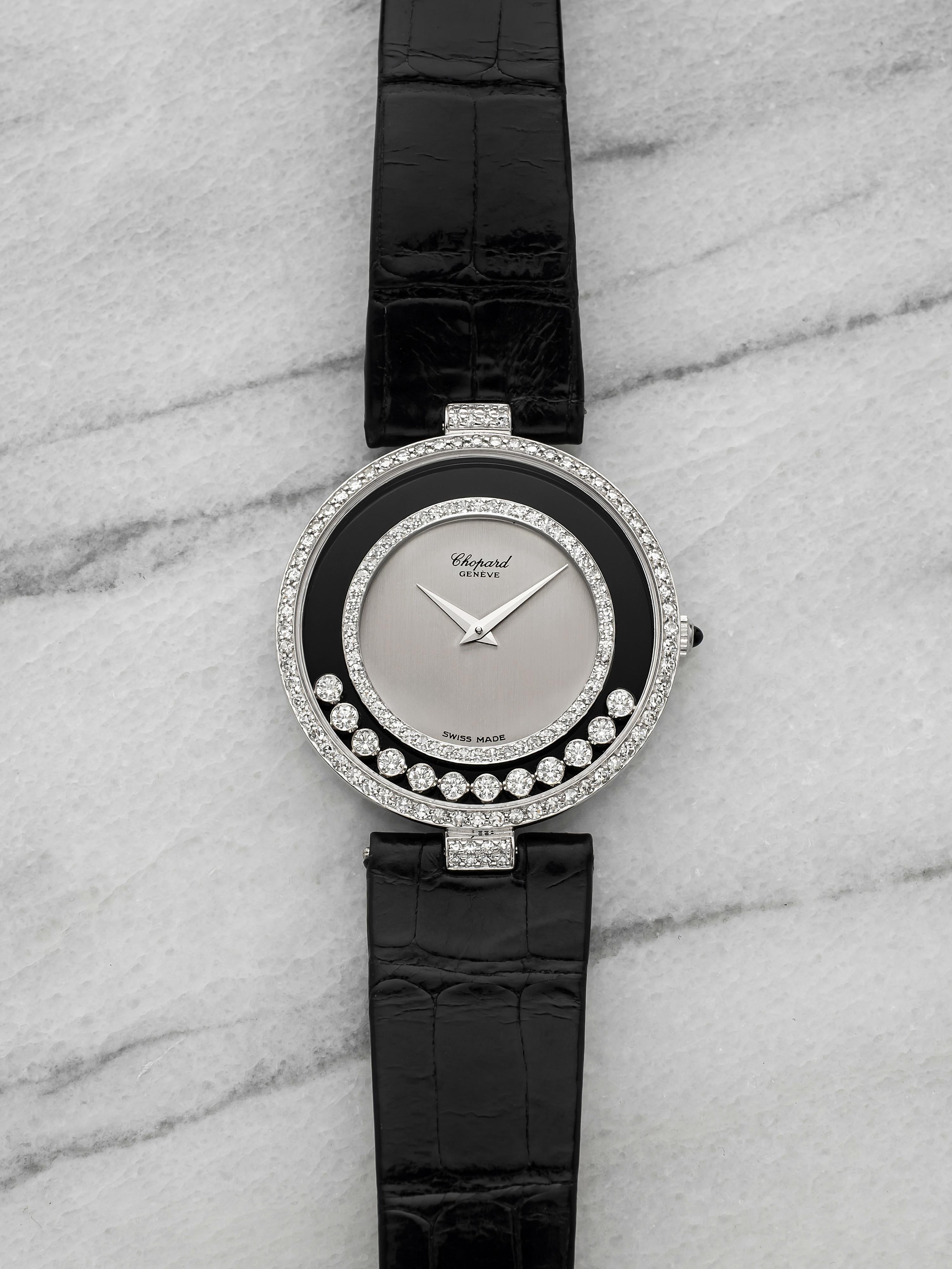 2000s Chopard Happy Diamonds 18K White Gold Kinetic Diamond Dial Quartz 33mm