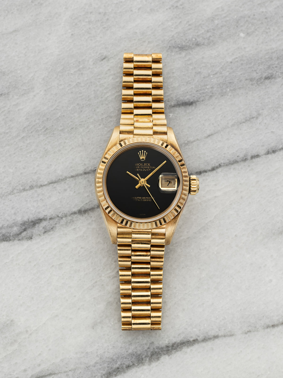 Vintage 1985 Rolex Lady Datejust 69178 18K Yellow Gold Onyx Stone Dial Auto 26mm