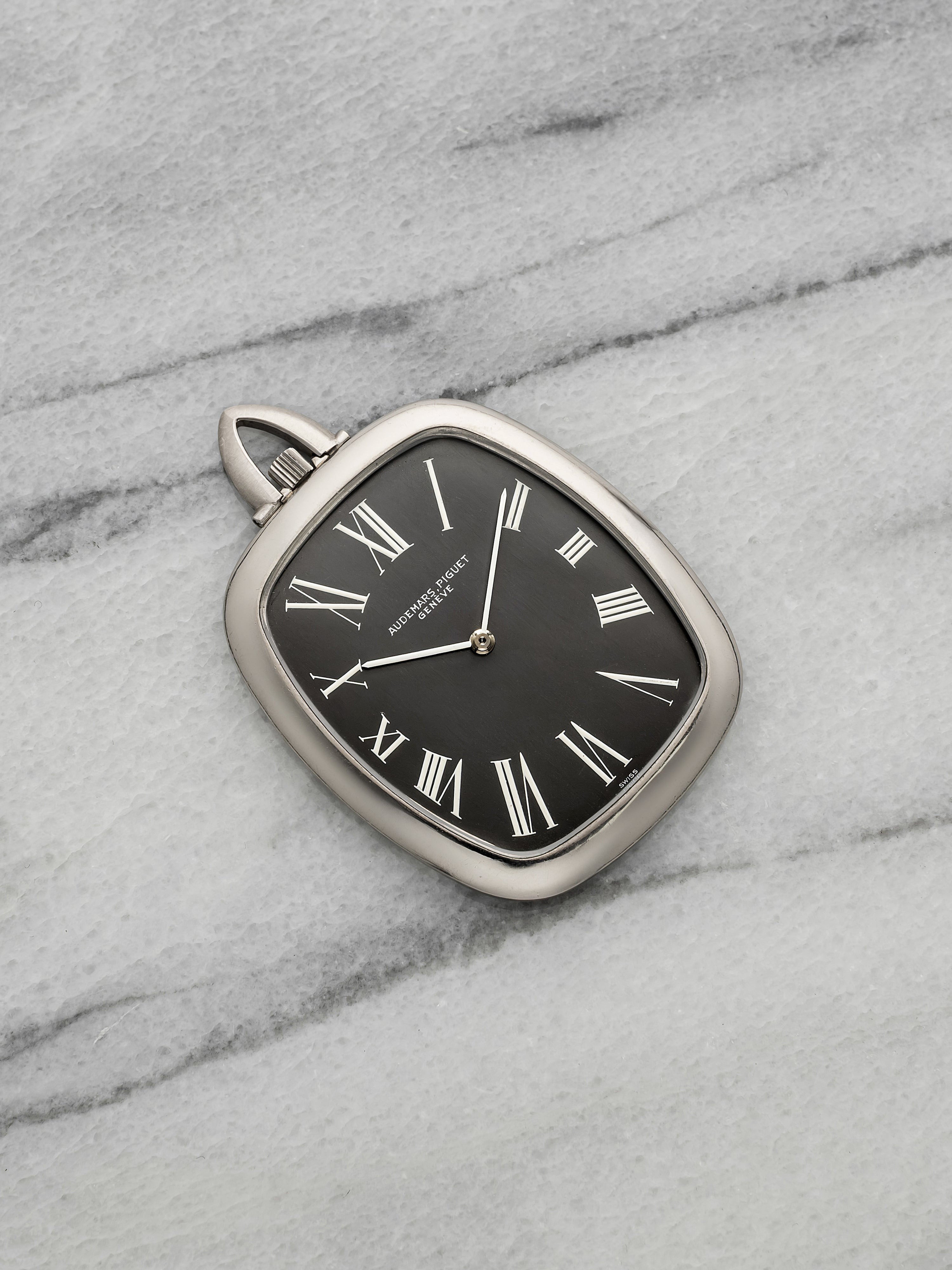 Vintage 1960s Audemars Piguet Pocket Watch 18K WG Grey Roman Dial Manual 25mm