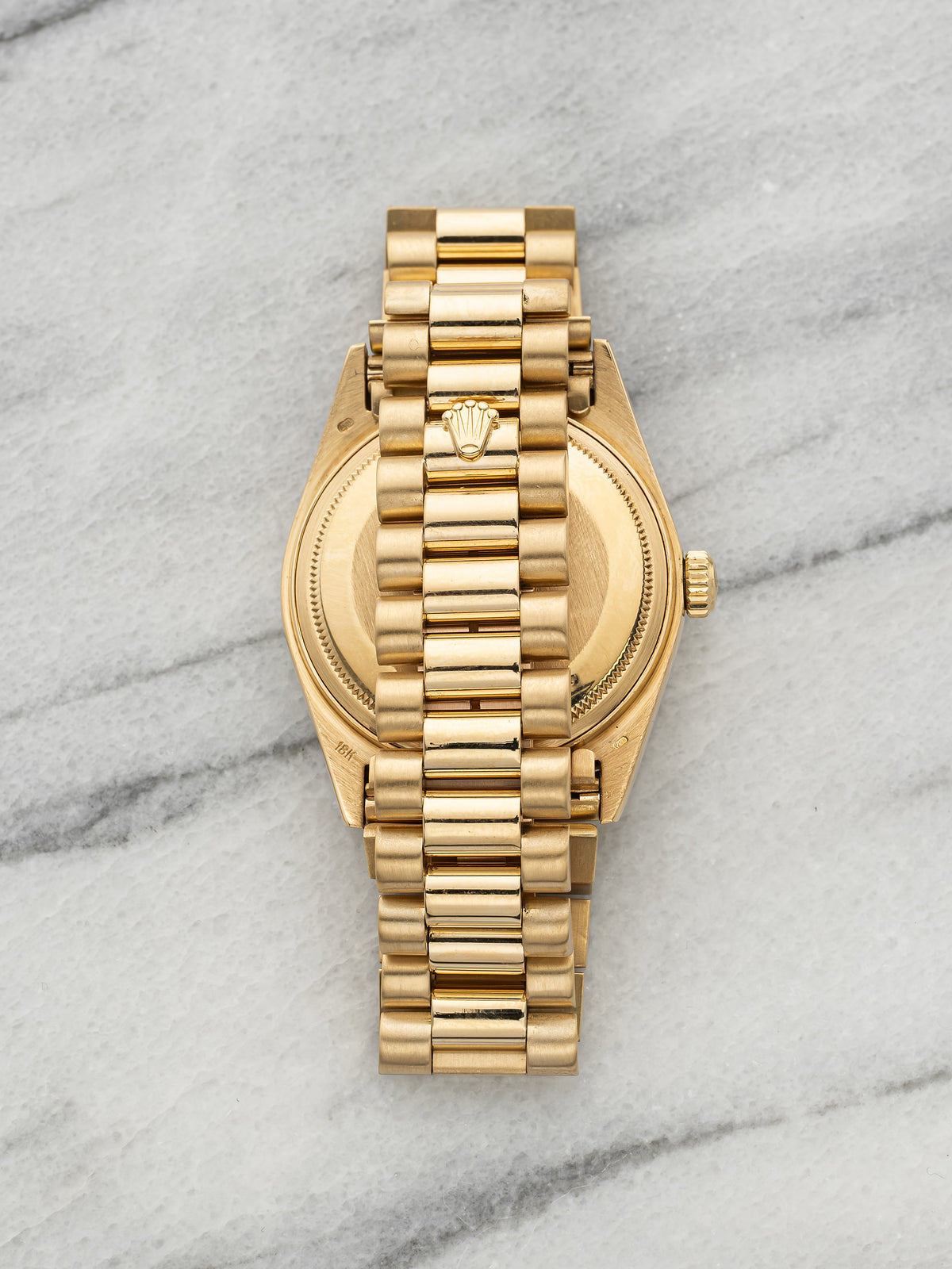 Vintage 1986 Rolex Day-Date 18038 18K Yellow Gold Birch Burl Wood Dial Auto 36mm