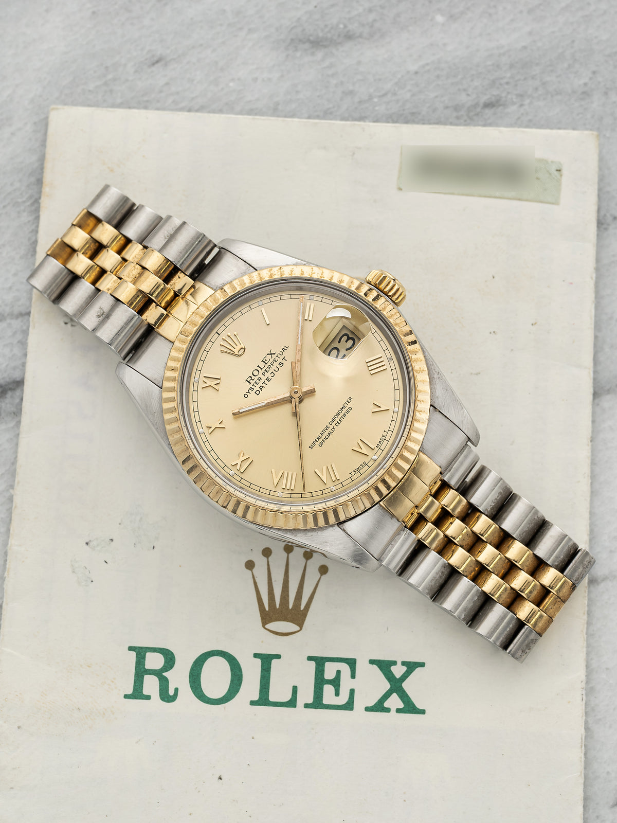 Vintage 1988 Rolex Datejust 16013 Two-Tone Champagne Roman Dial Auto 36mm