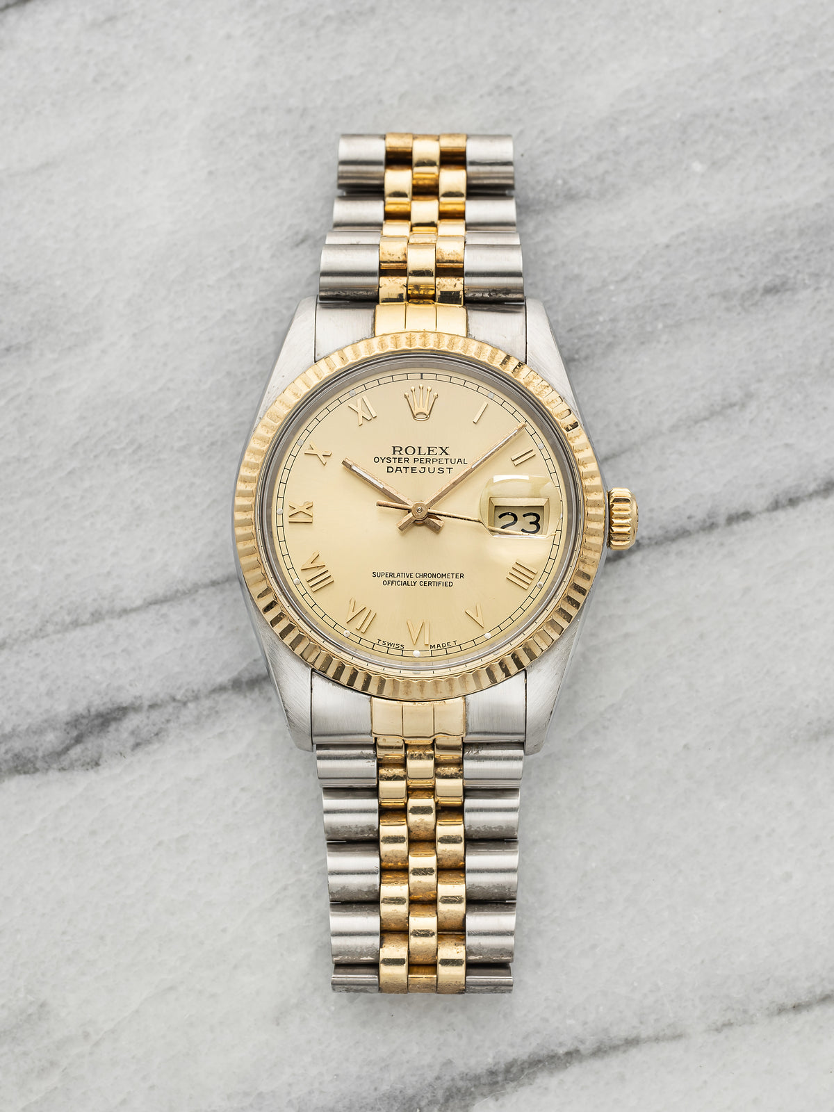 Vintage 1988 Rolex Datejust 16013 Two-Tone Champagne Roman Dial Auto 36mm