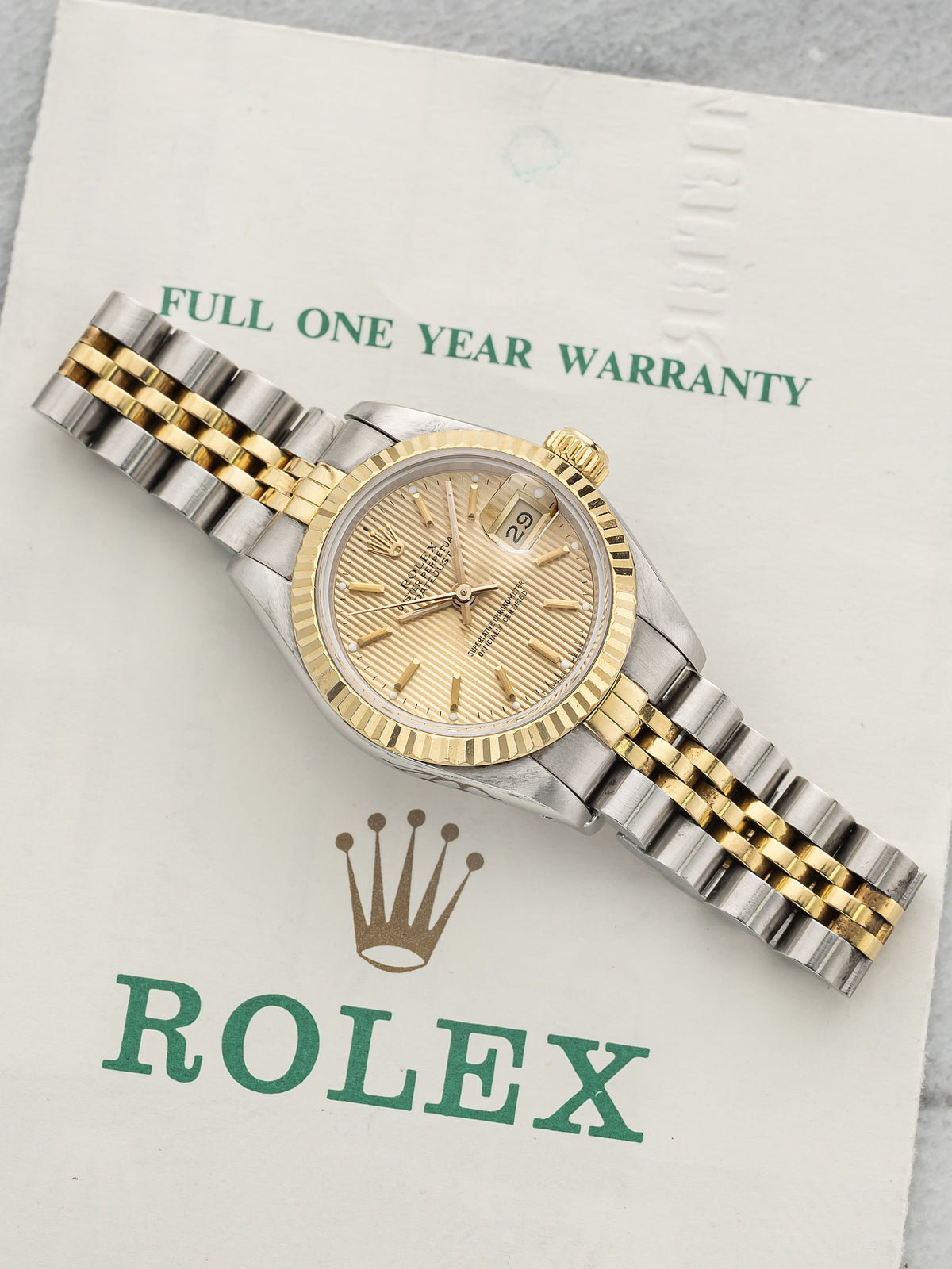 Vintage 1989 Rolex Lady Datejust 69173 Two-Tone Champagne Linen Dial Auto 26mm