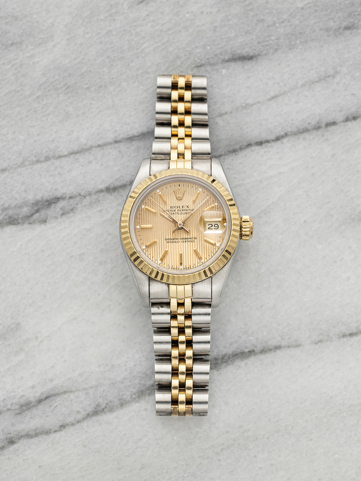Vintage 1989 Rolex Lady Datejust 69173 Two-Tone Champagne Linen Dial Auto 26mm