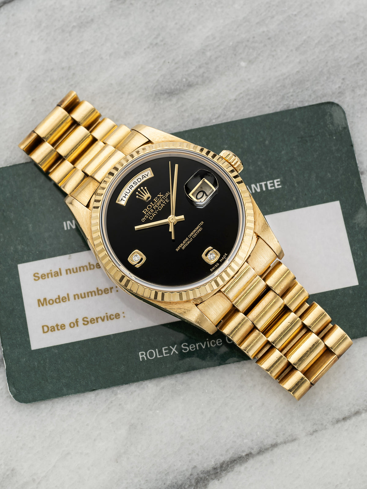 Vintage 1995 Rolex Day-Date President 18238 18K YG Black Onyx Diamond Auto 36mm