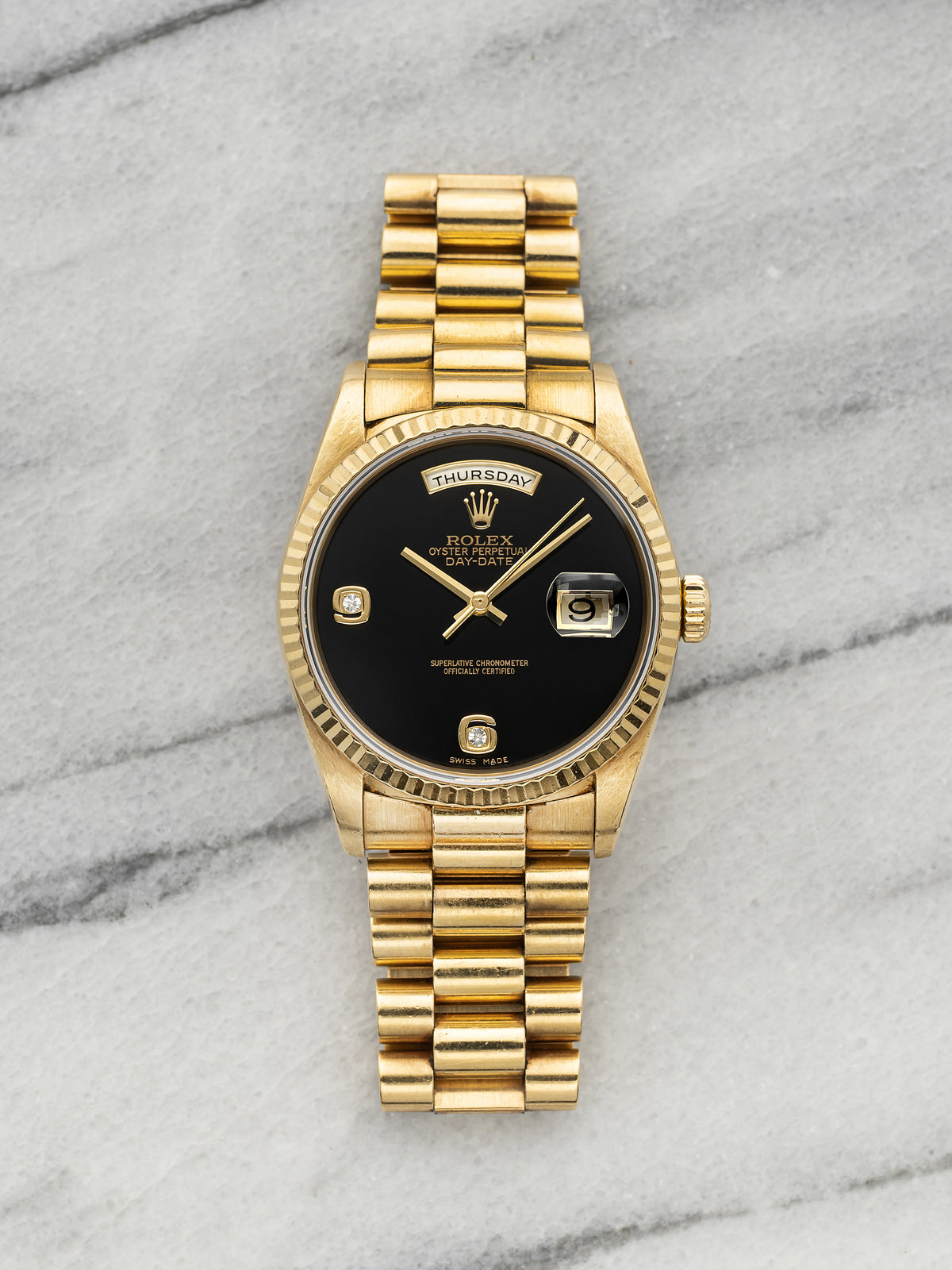 Vintage 1995 Rolex Day-Date President 18238 18K YG Black Onyx Diamond Auto 36mm