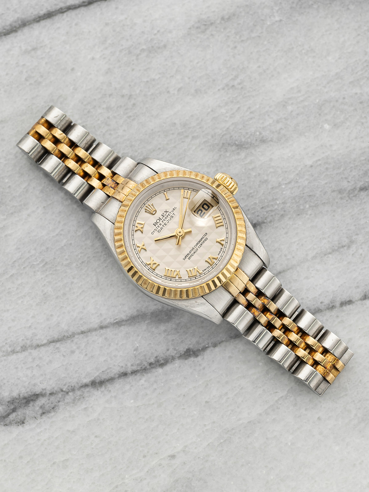 2001 Rolex Lady Datejust 79173 Two-Tone YG White Pyramid Roman Dial Auto 26mm