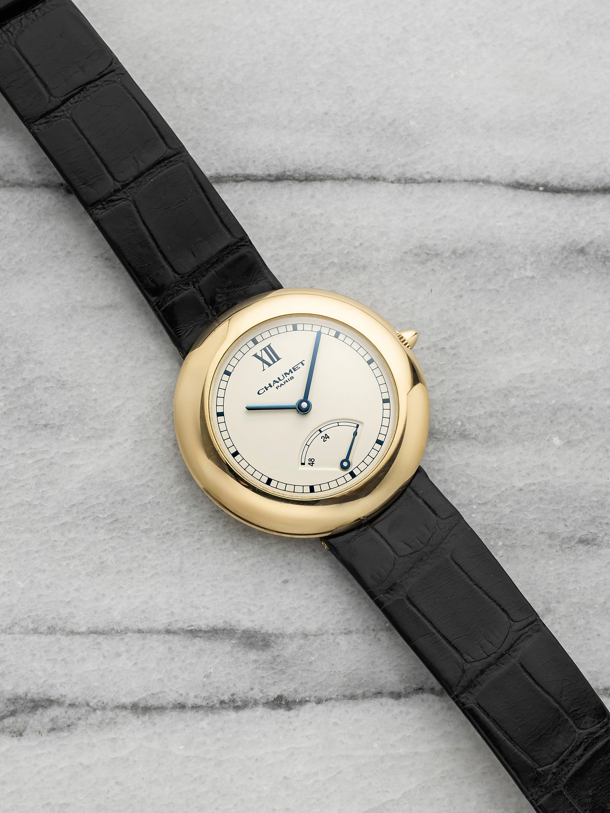 Vintage 1990s Chaumet UFO 12A 18K Yellow Gold Cream Power Reserve Dial Auto 36mm
