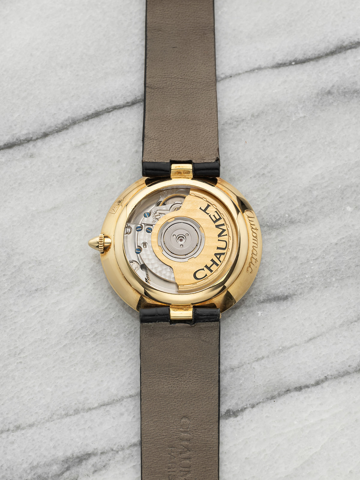 Vintage 1990s Chaumet UFO 12A 18K Yellow Gold Cream Power Reserve Dial Auto 36mm