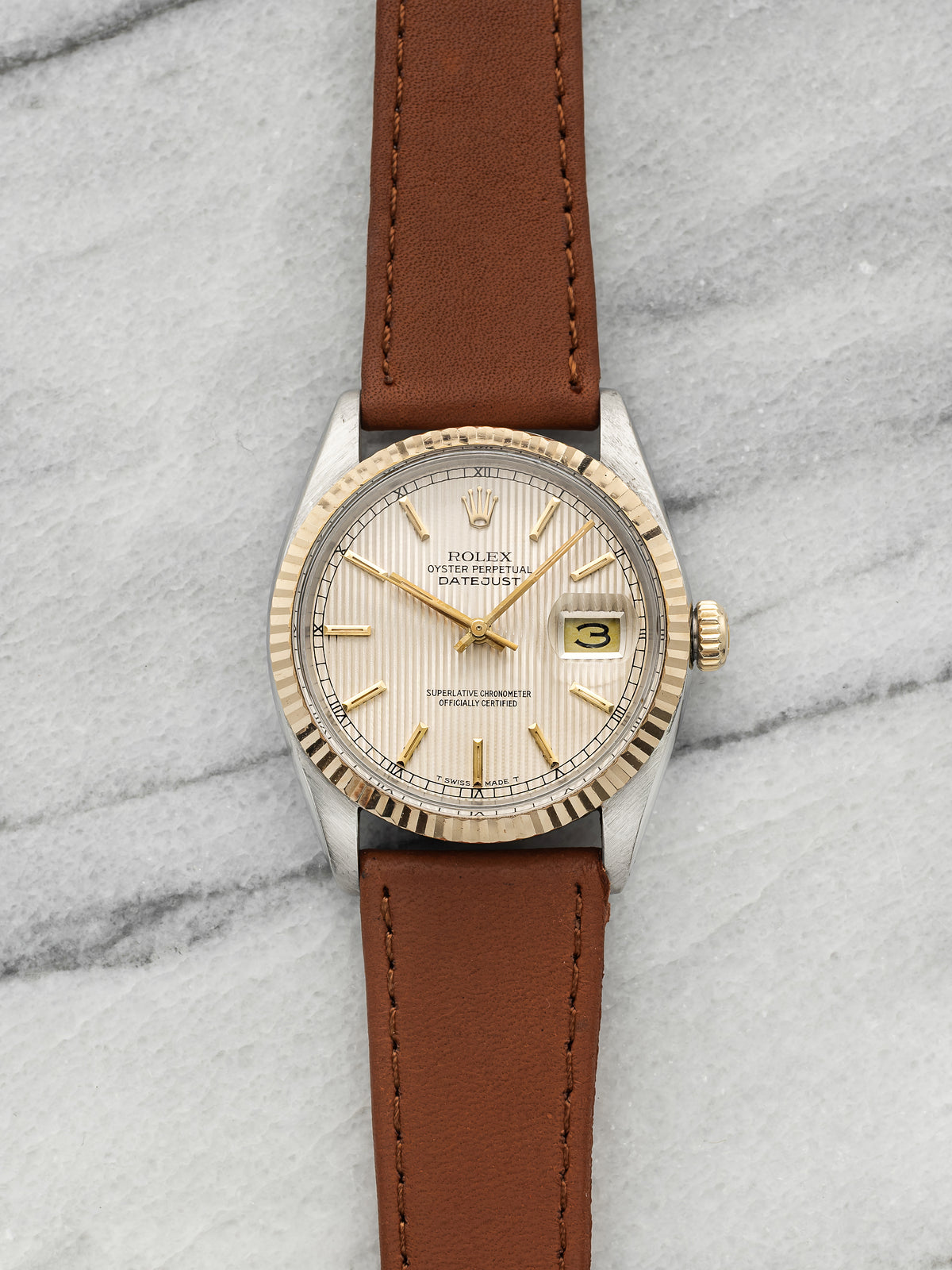 Vintage 1987 Rolex Datejust 16013 Two-Tone Champagne Tapestry Dial Auto 36mm
