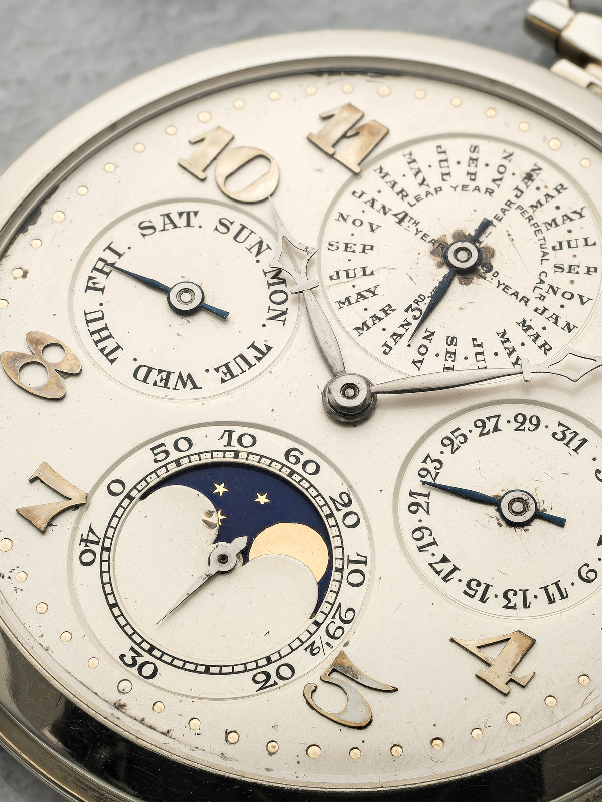 Vintage 1920s Patek Philippe QP Moonphase Pocket Watch 18K WG Silver Manual 46mm