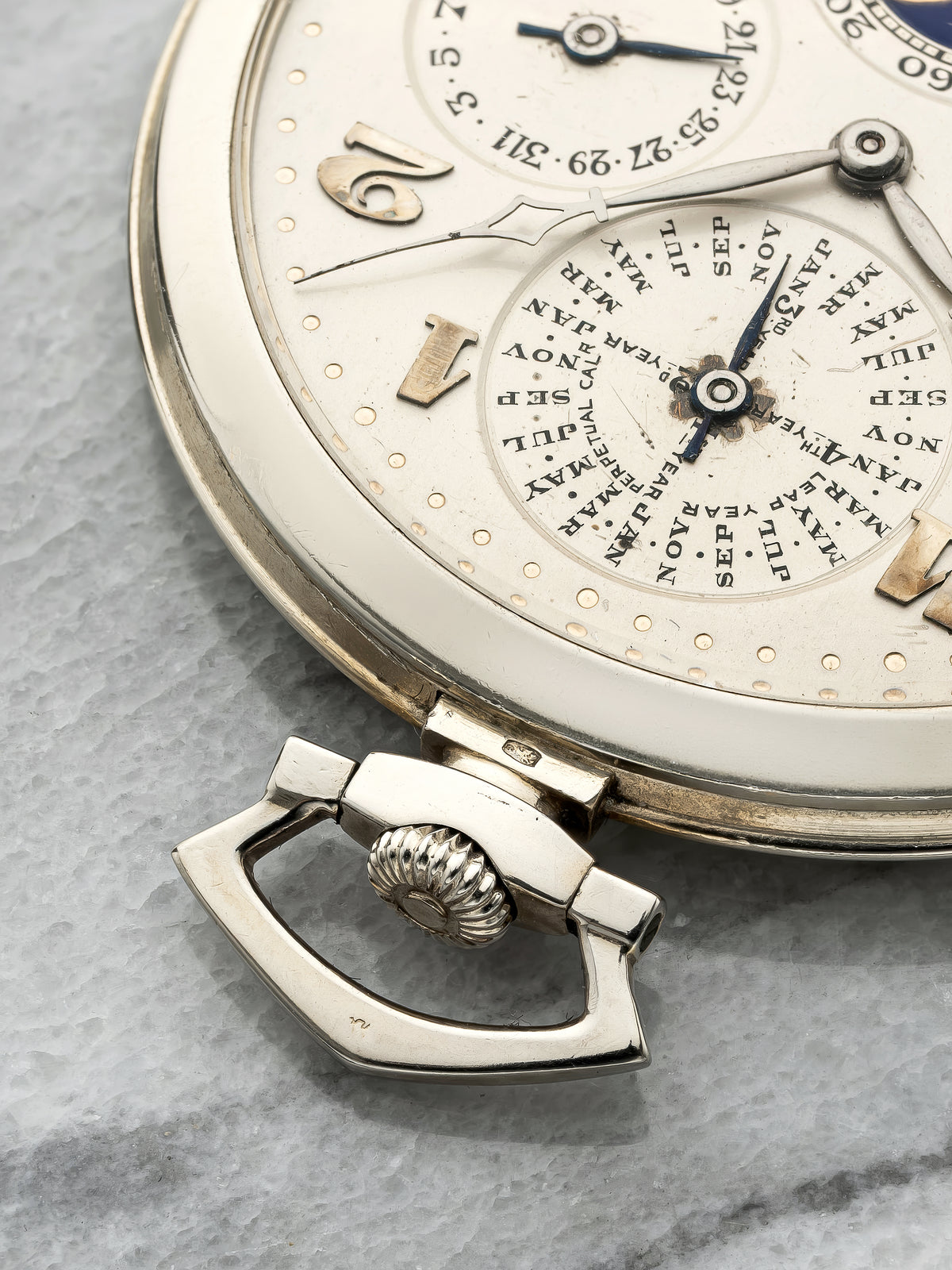 Vintage 1920s Patek Philippe QP Moonphase Pocket Watch 18K WG Silver Manual 46mm