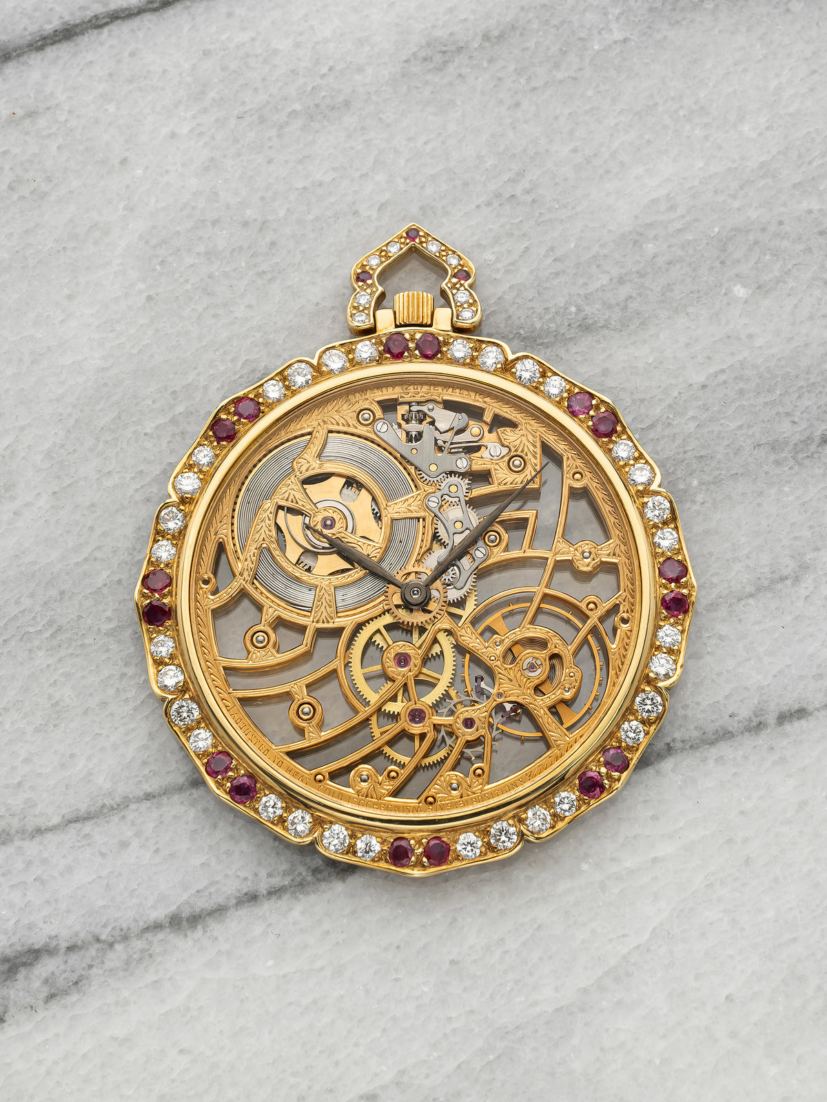 Vintage 1980s Audemars Piguet Pocket Watch BA35729 18K YG Diamond Ruby 45mm