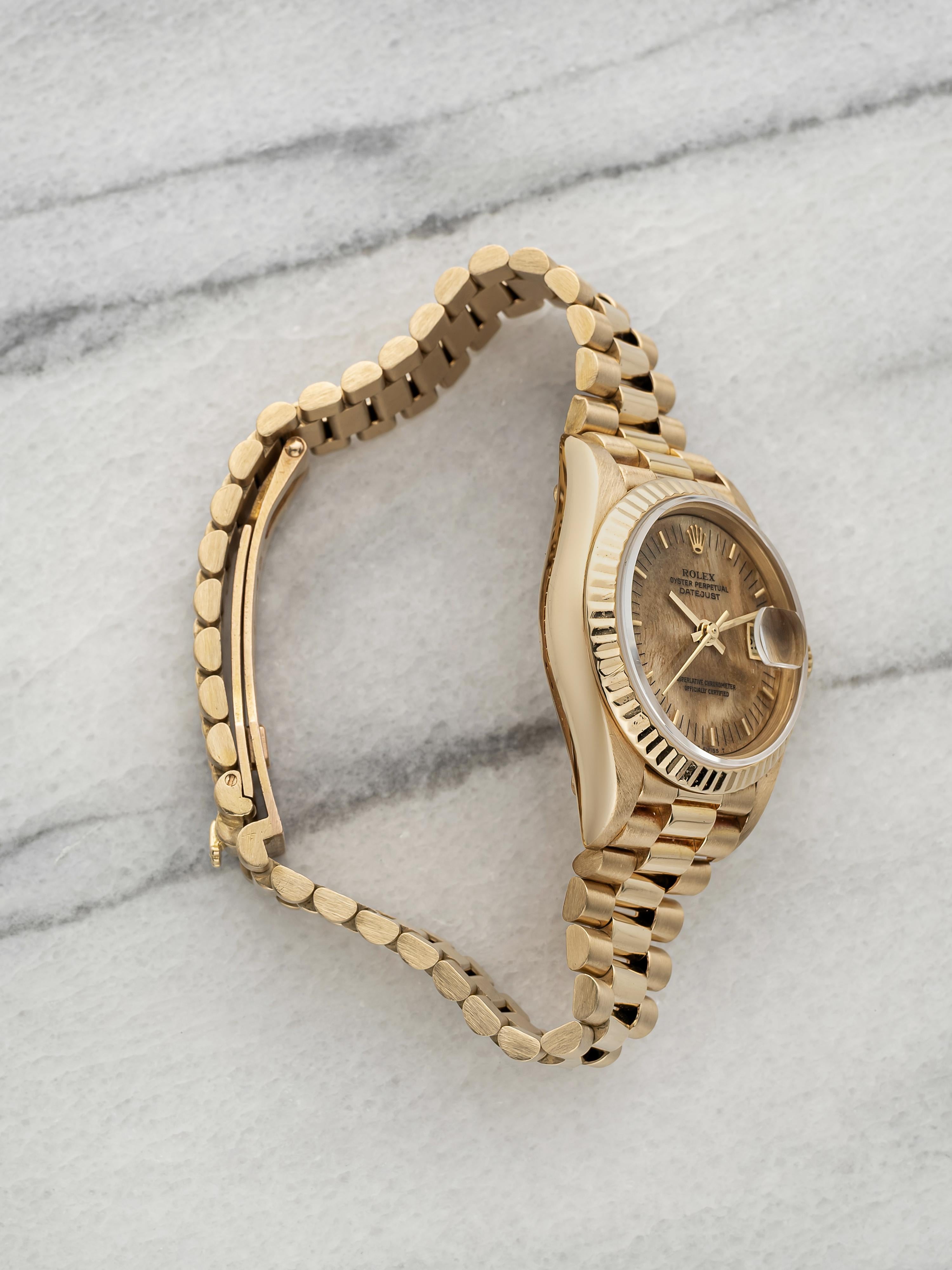 Vintage 1986 Rolex Lady Datejust 69178 18K YG Birch Wood Dial Auto 26mm