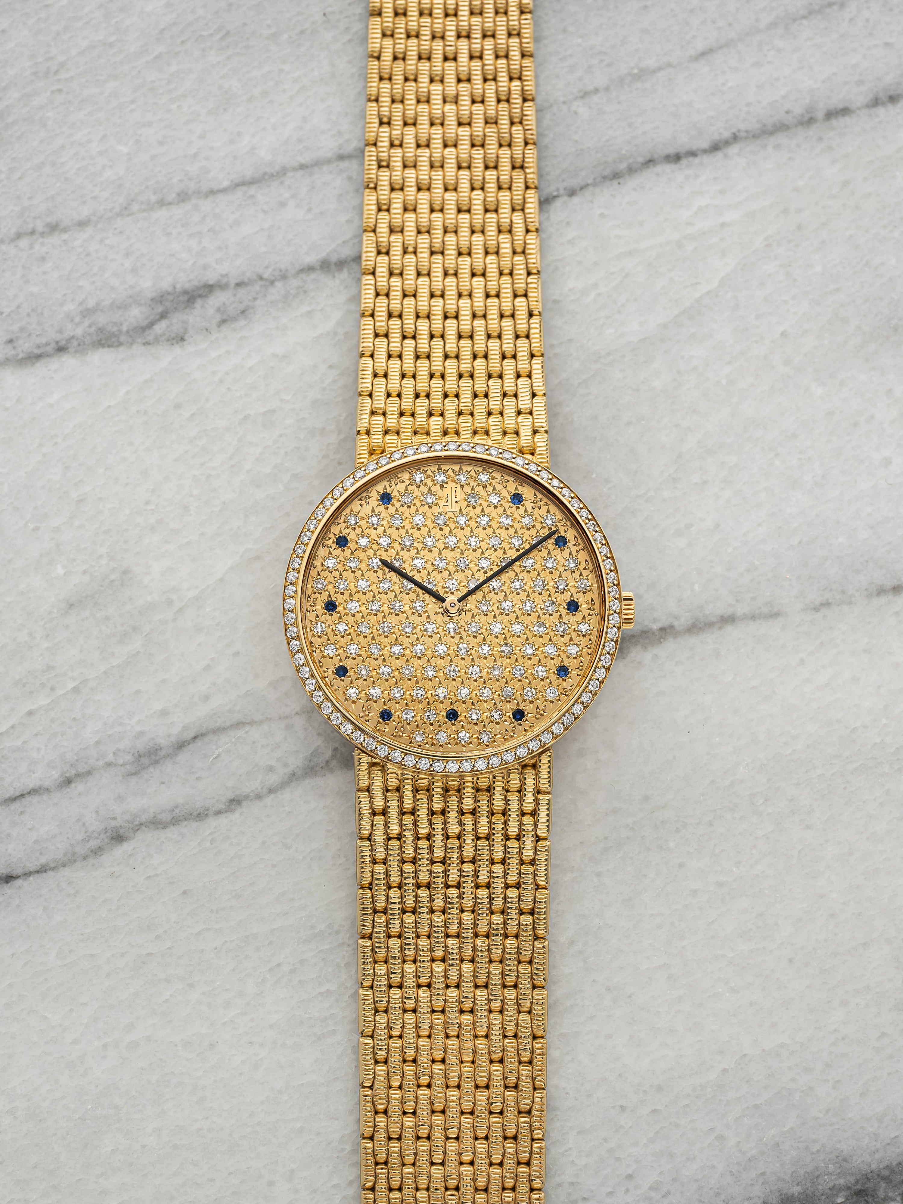 Vintage 1980s Audemars Piguet Cobra 18K YG Diamond Sapphire Dial Manual 31mm