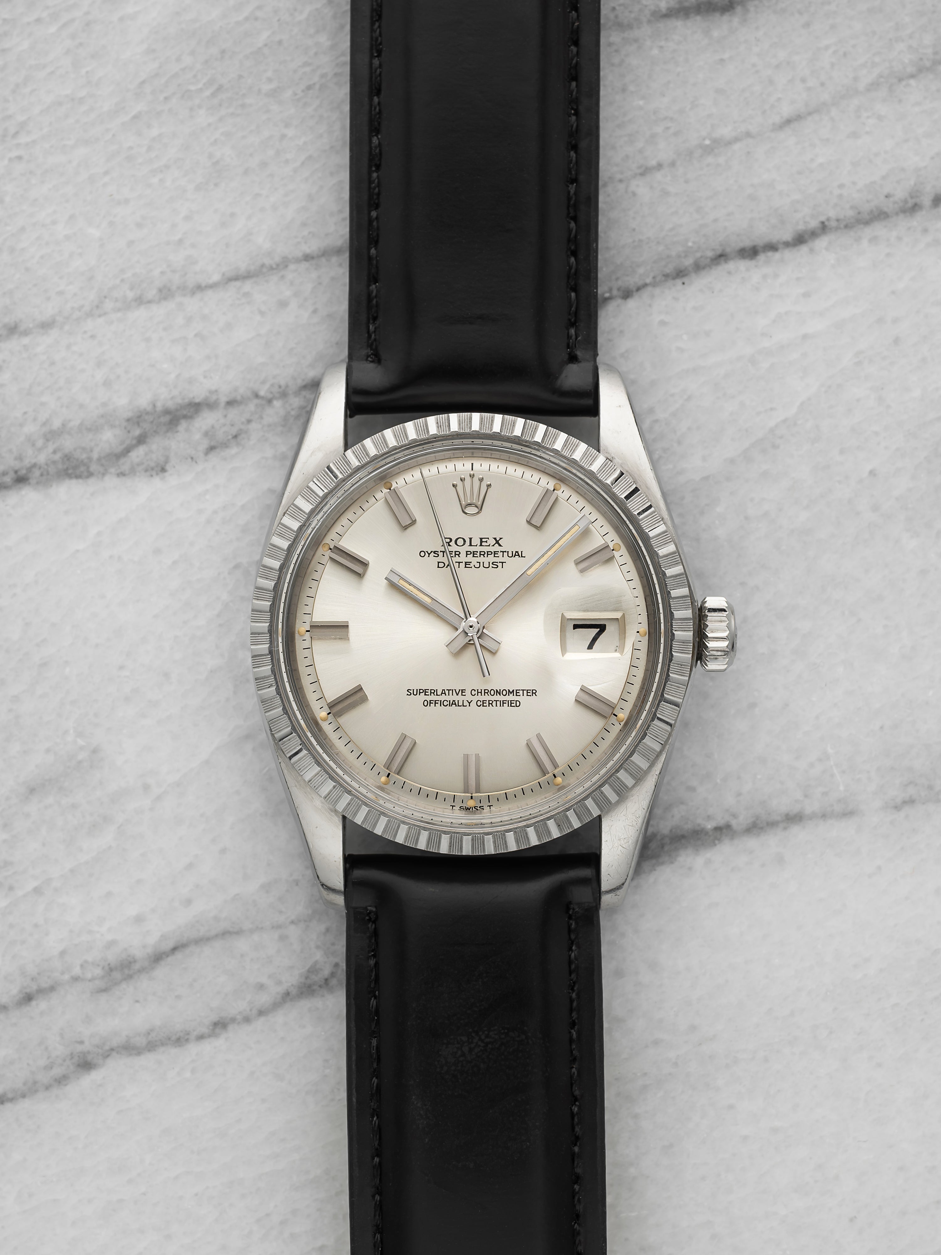 1974 Rolex Datejust 1603 Stainless Steel Silver Wide Boy Dial Automatic 36mm