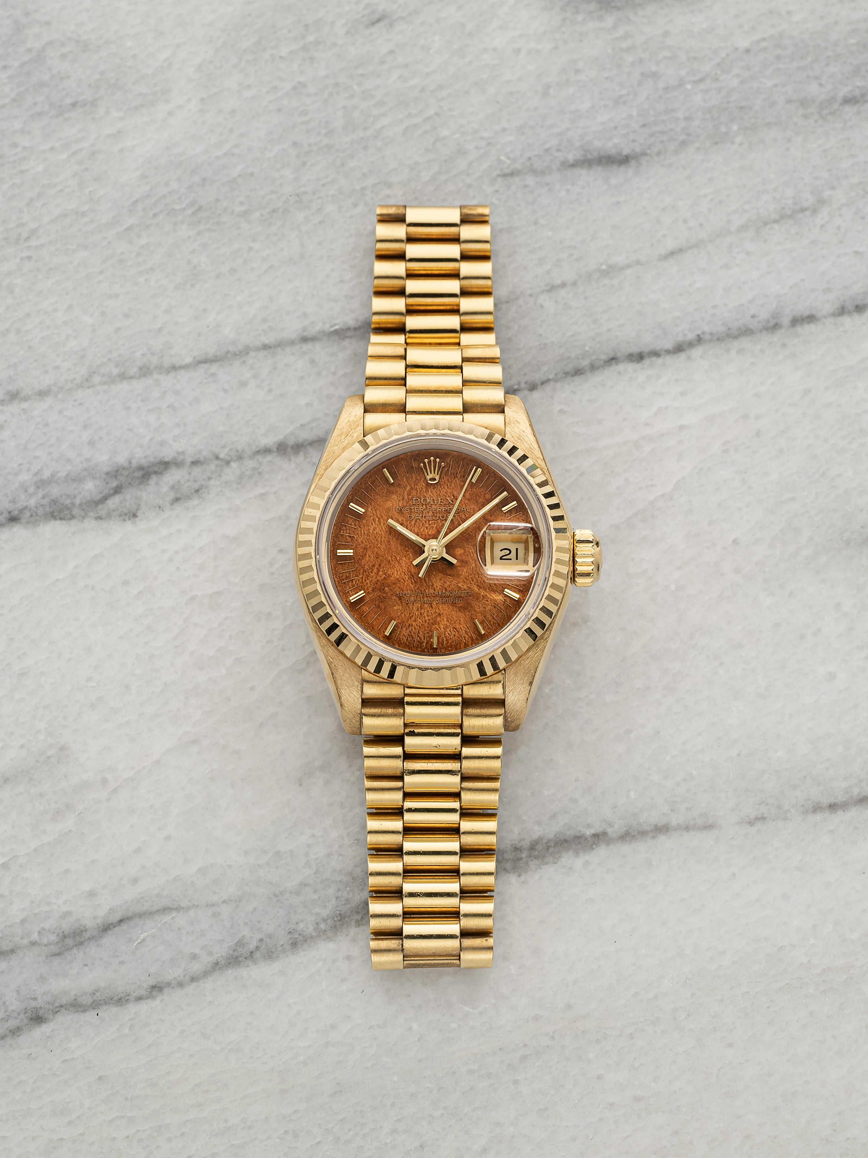 Vintage 1988 Rolex Lady Datejust 69178 18K Yellow Gold Walnut Dial Auto 26mm