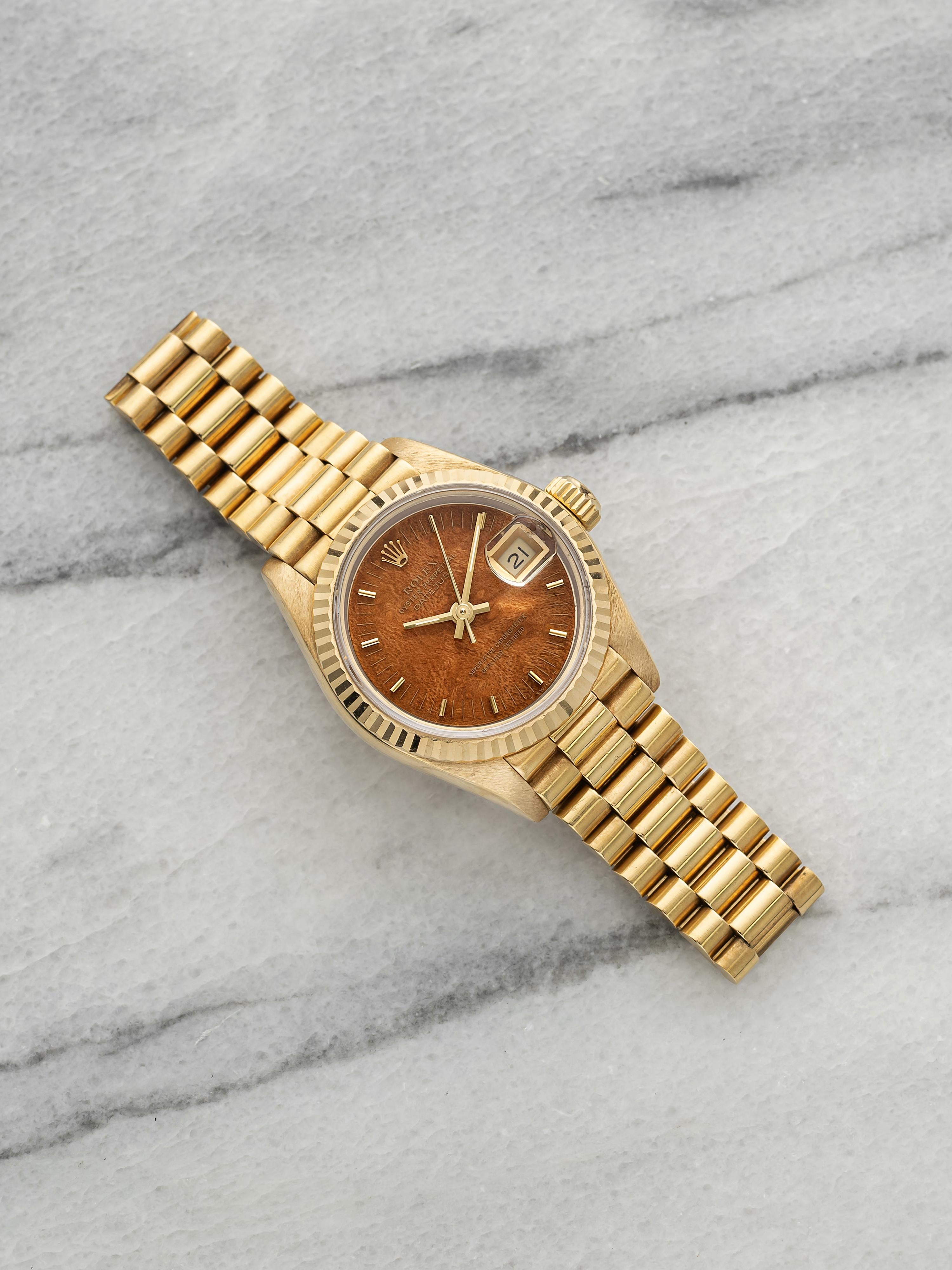 Vintage 1988 Rolex Lady Datejust 69178 18K Yellow Gold Walnut Dial Auto 26mm