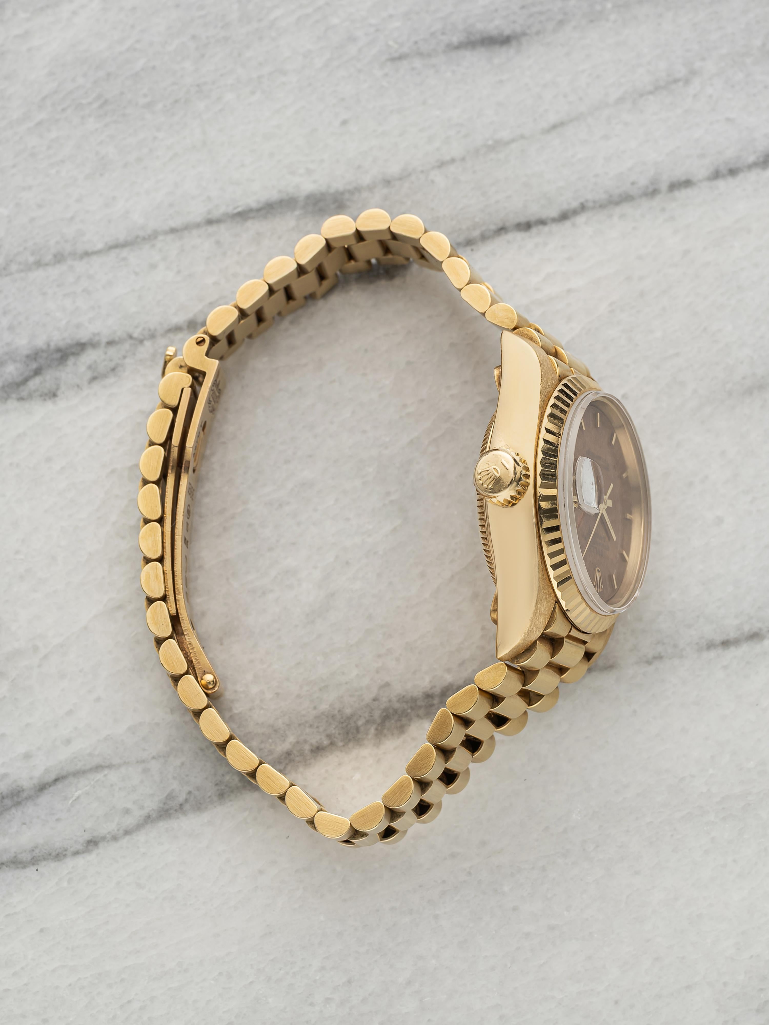 Vintage 1988 Rolex Lady Datejust 69178 18K Yellow Gold Walnut Dial Auto 26mm