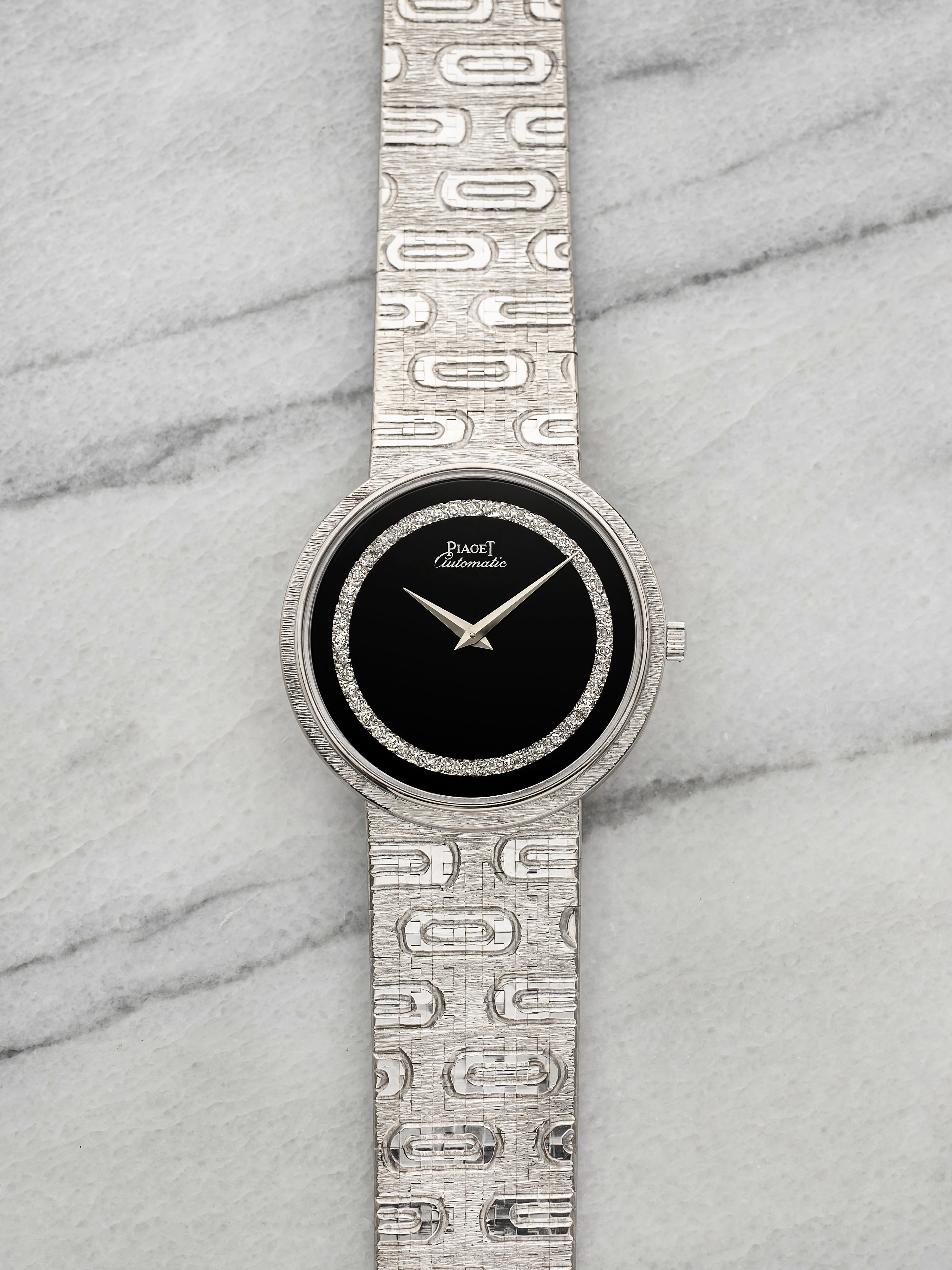 Vintage 1975 Piaget Tuxedo 12343A15 18K White Gold Onyx Diamond Dial Auto 34mm