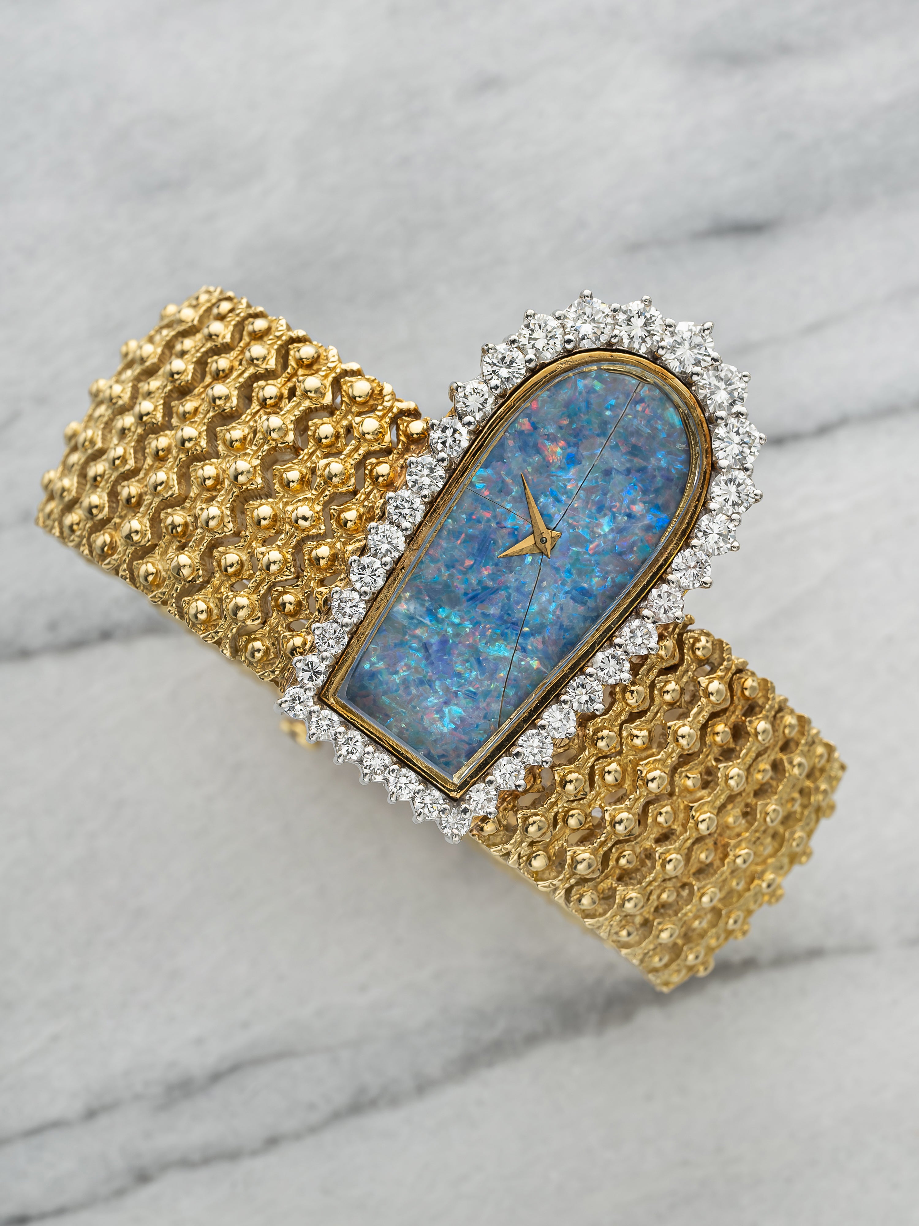 Vintage 1960s Tiffany & Co. Dress 18K Yellow Gold Opal Diamond Dial Manual 40 mm