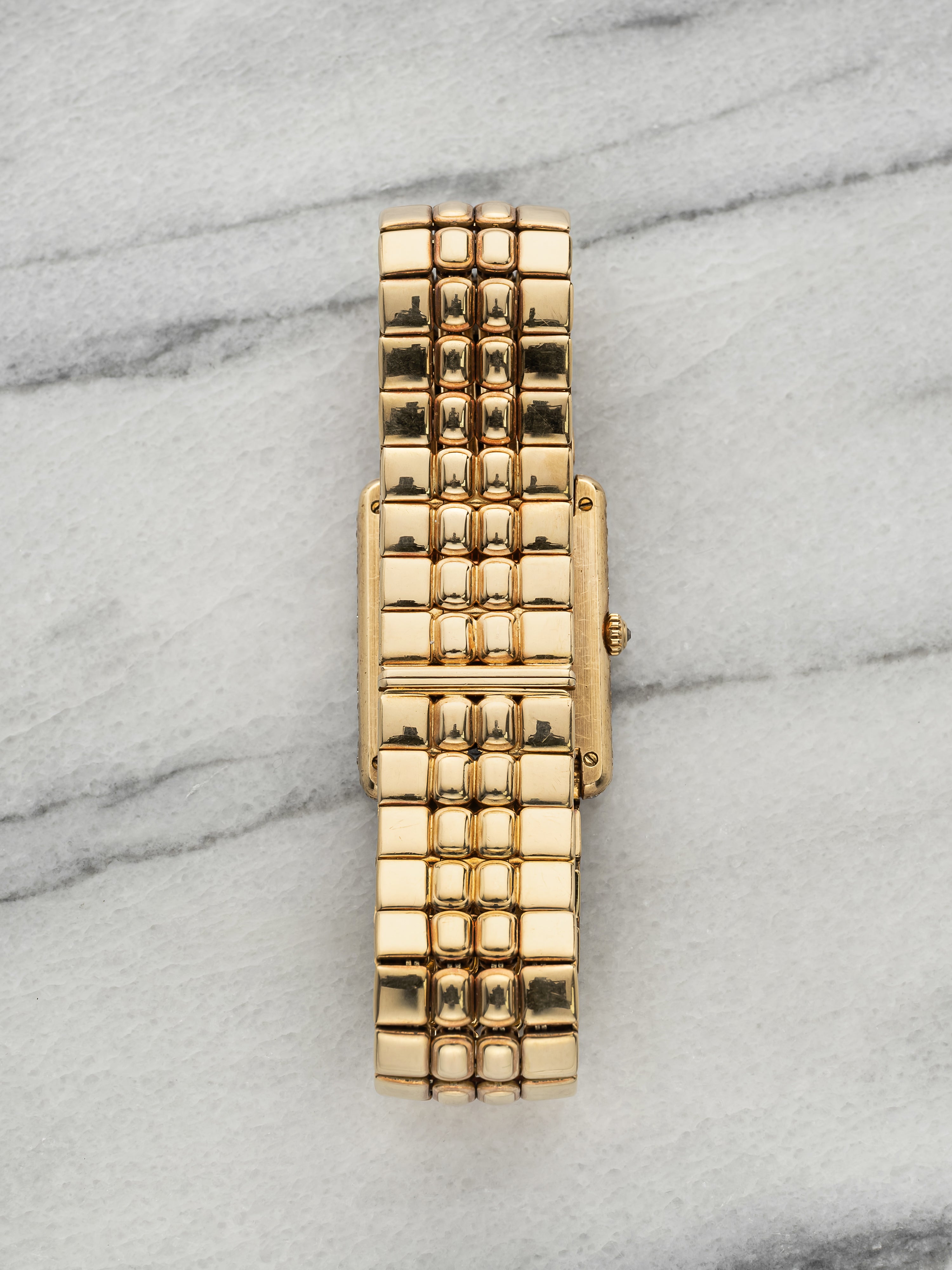 Vintage 1980s Cartier Tank Louis 81086 18K YG White Dial Diamond Quartz 23mm