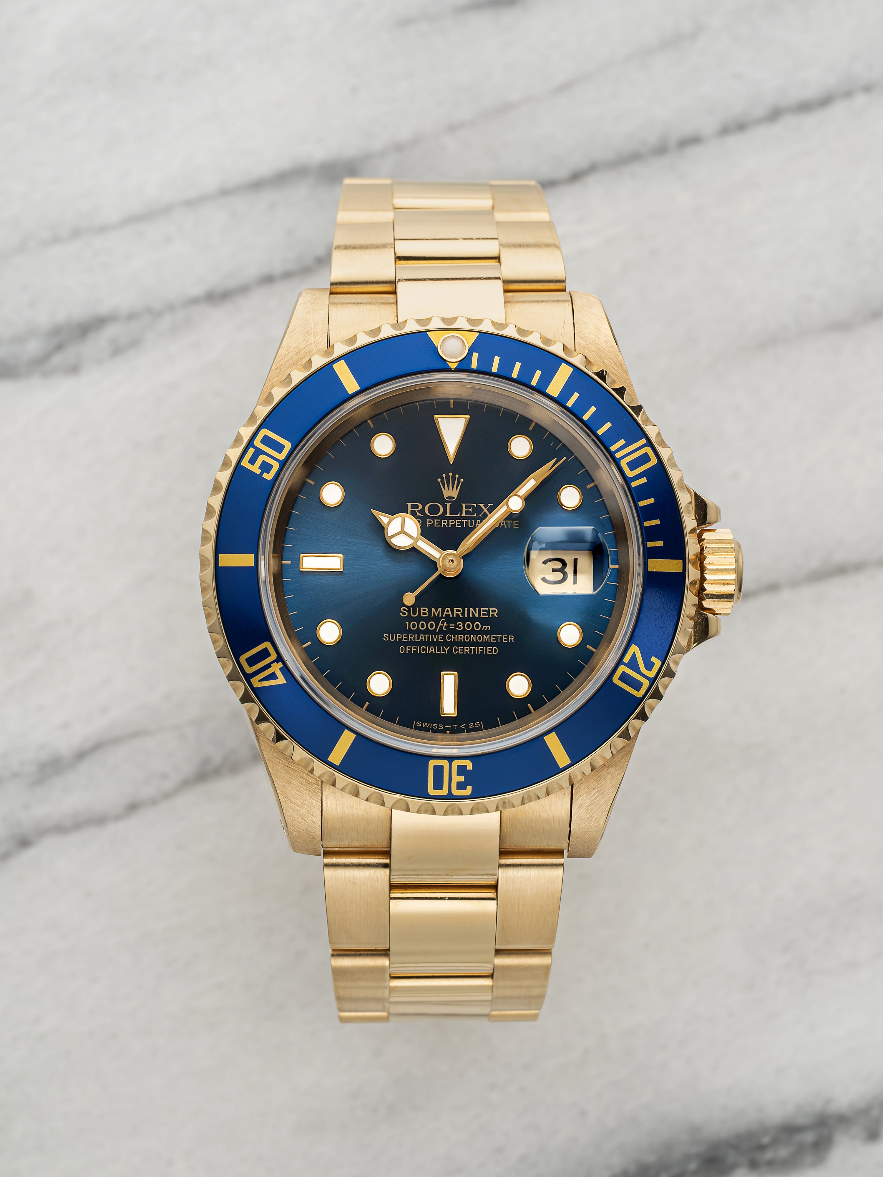 Vintage 1991 Rolex Submariner 16618 18K Yellow Gold Blue Dial Auto 40mm