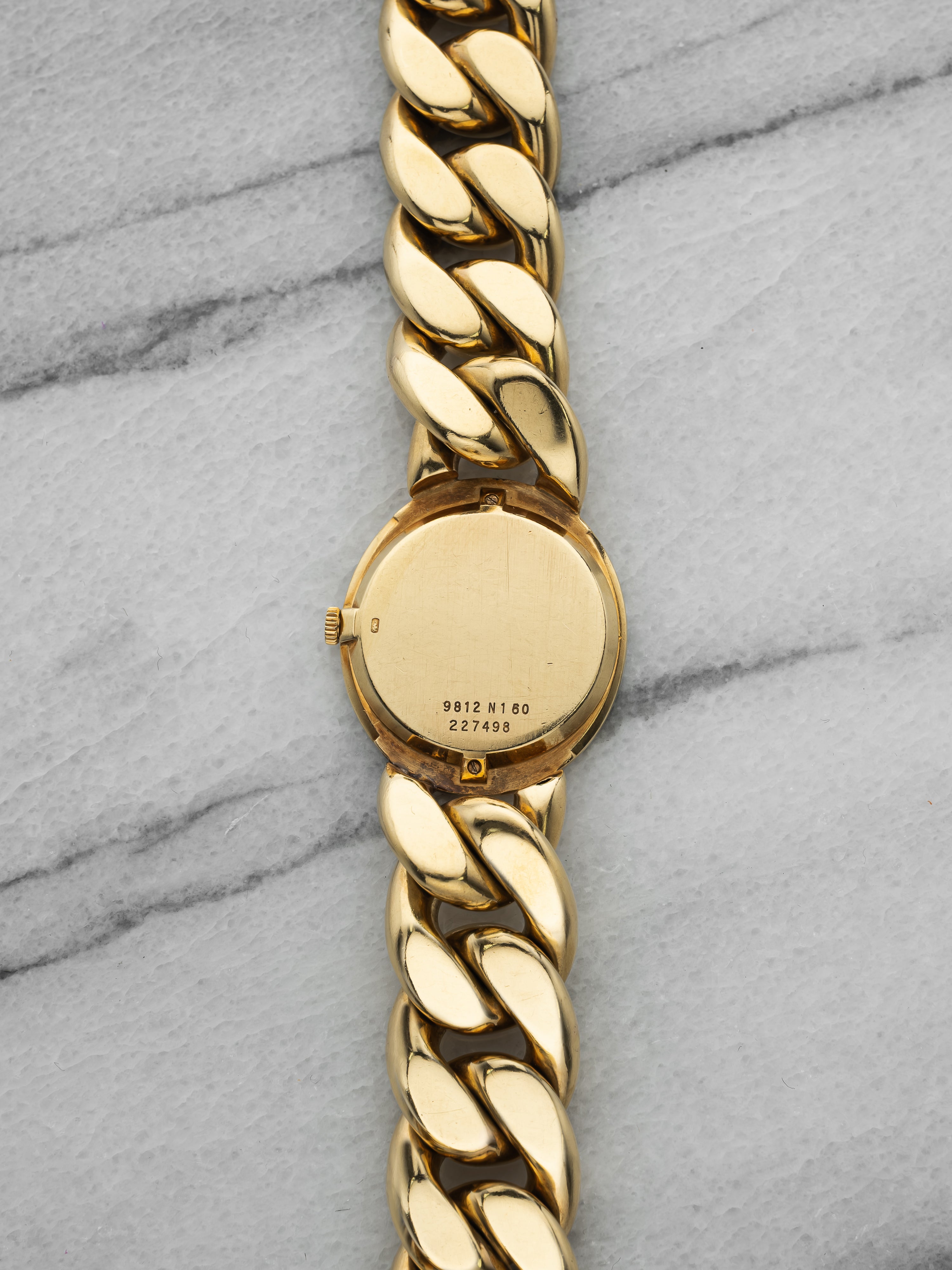 Vintage 1970s Piaget Cuban Link 9812 N160 18k Yellow Gold Foil Dial Manual 24 mm
