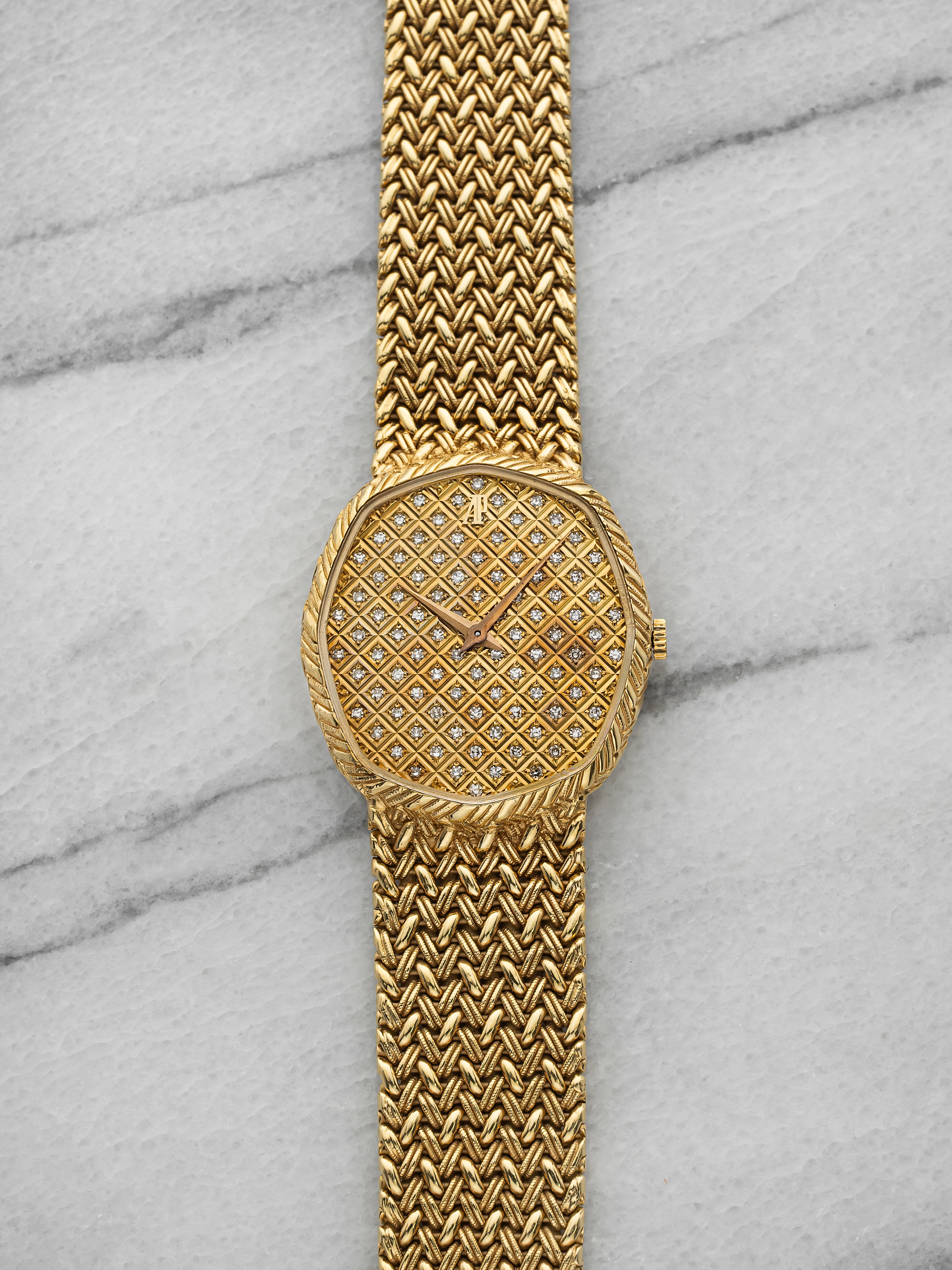 Vintage 1985 Audemars Piguet Octagon 14439BA 18K YG Diamond Dial Quartz 29 mm