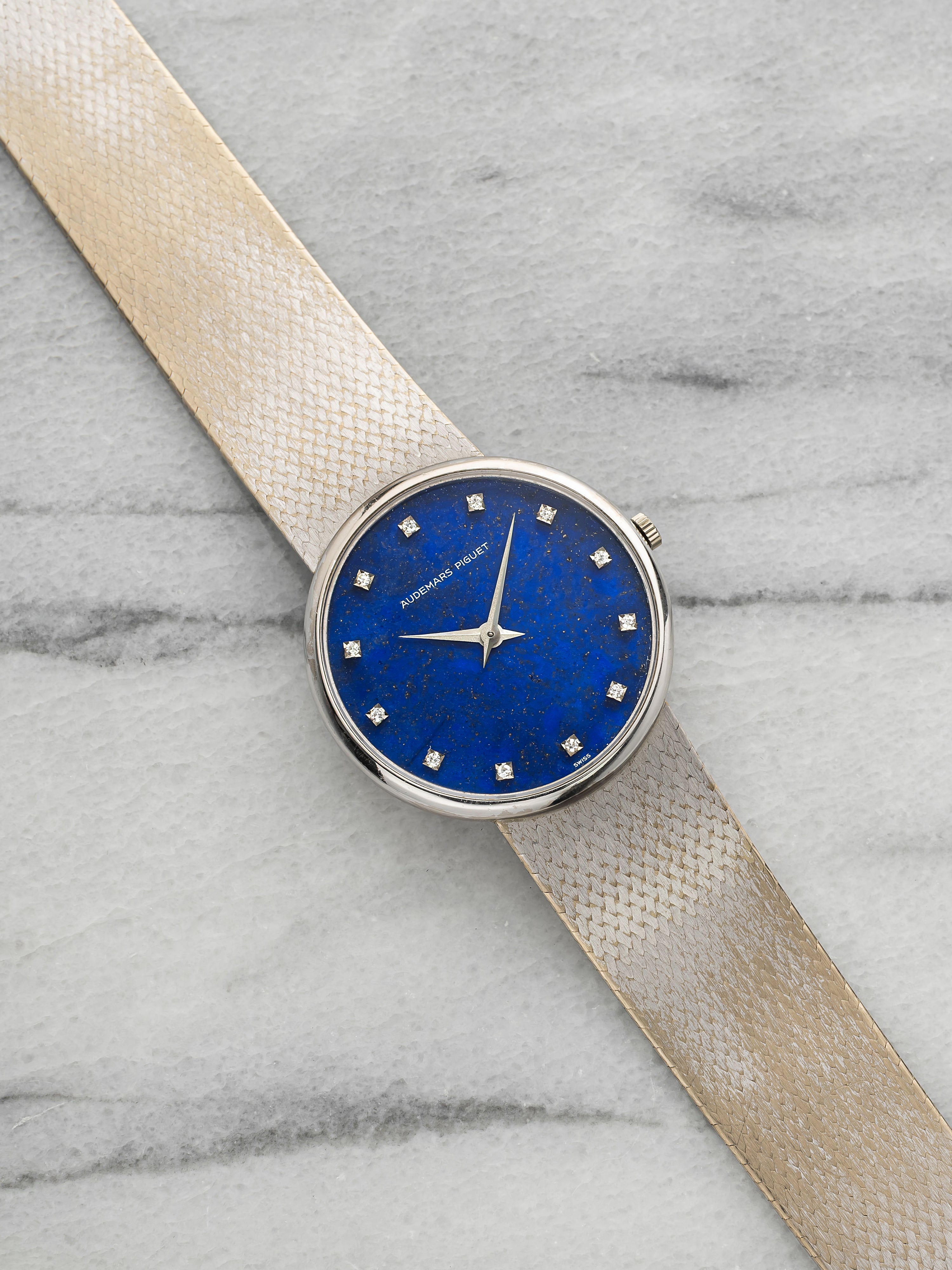 Vintage 1970s Audemars Piguet Ultra-Thin 5286 18K WG Lapis Lazuli Diamond 31mm