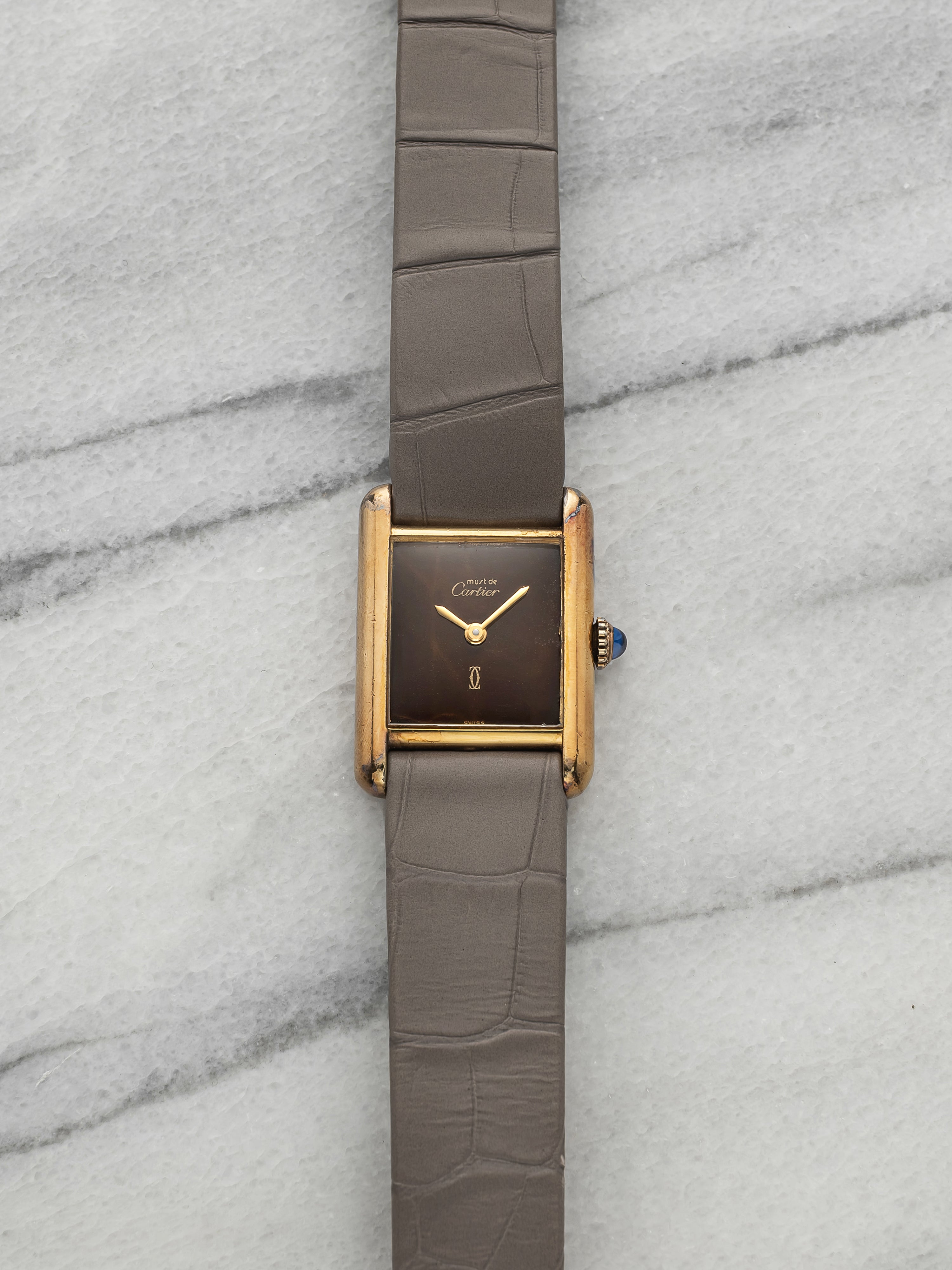 Vintage 1970s Cartier Lady Must Tank Vermeil Tortoise Dial Manual 21mm