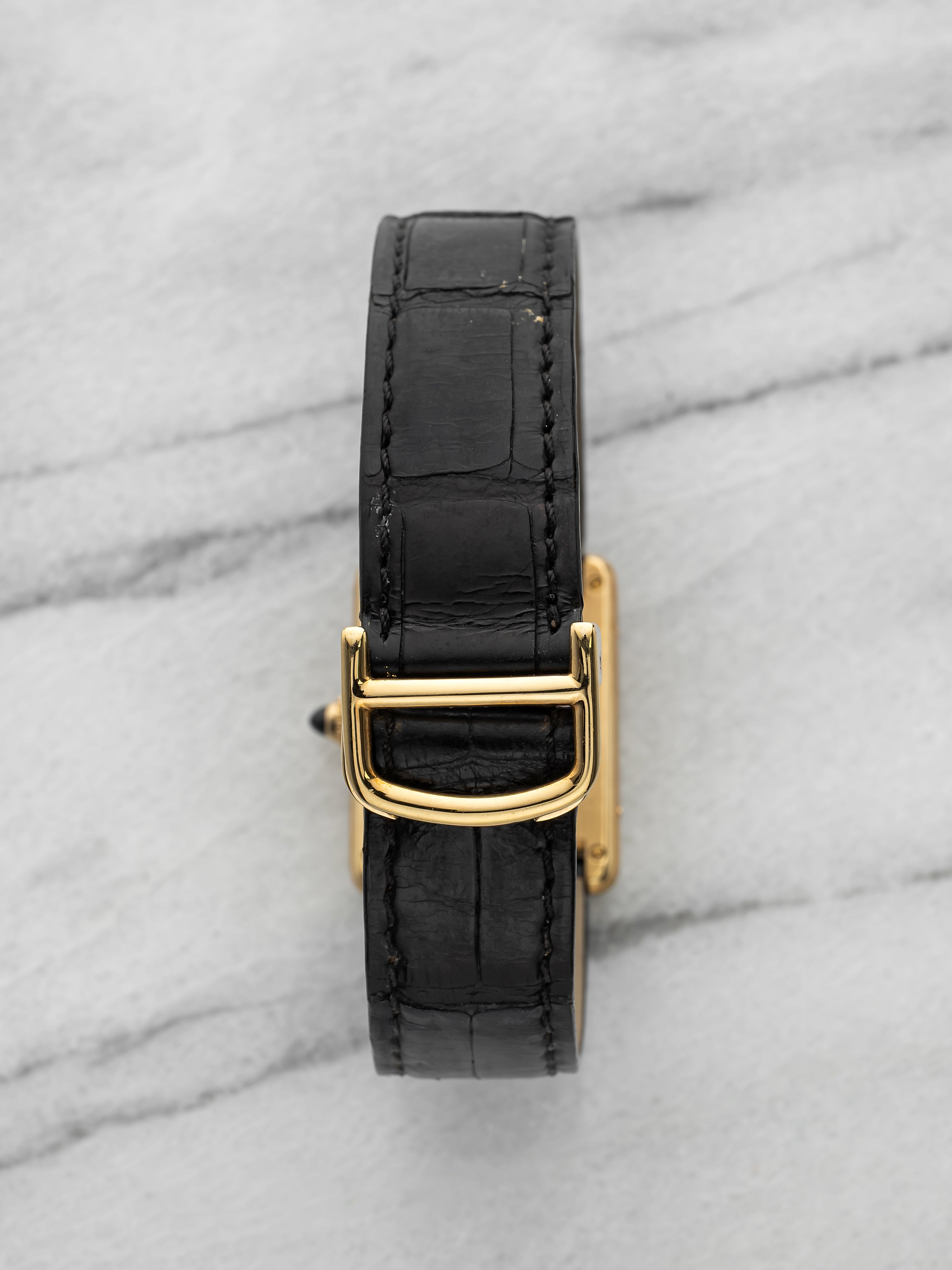 Vintage 1990s Cartier Tank 8190 18K YG Cream Moonphase Dial Quartz 23 mm
