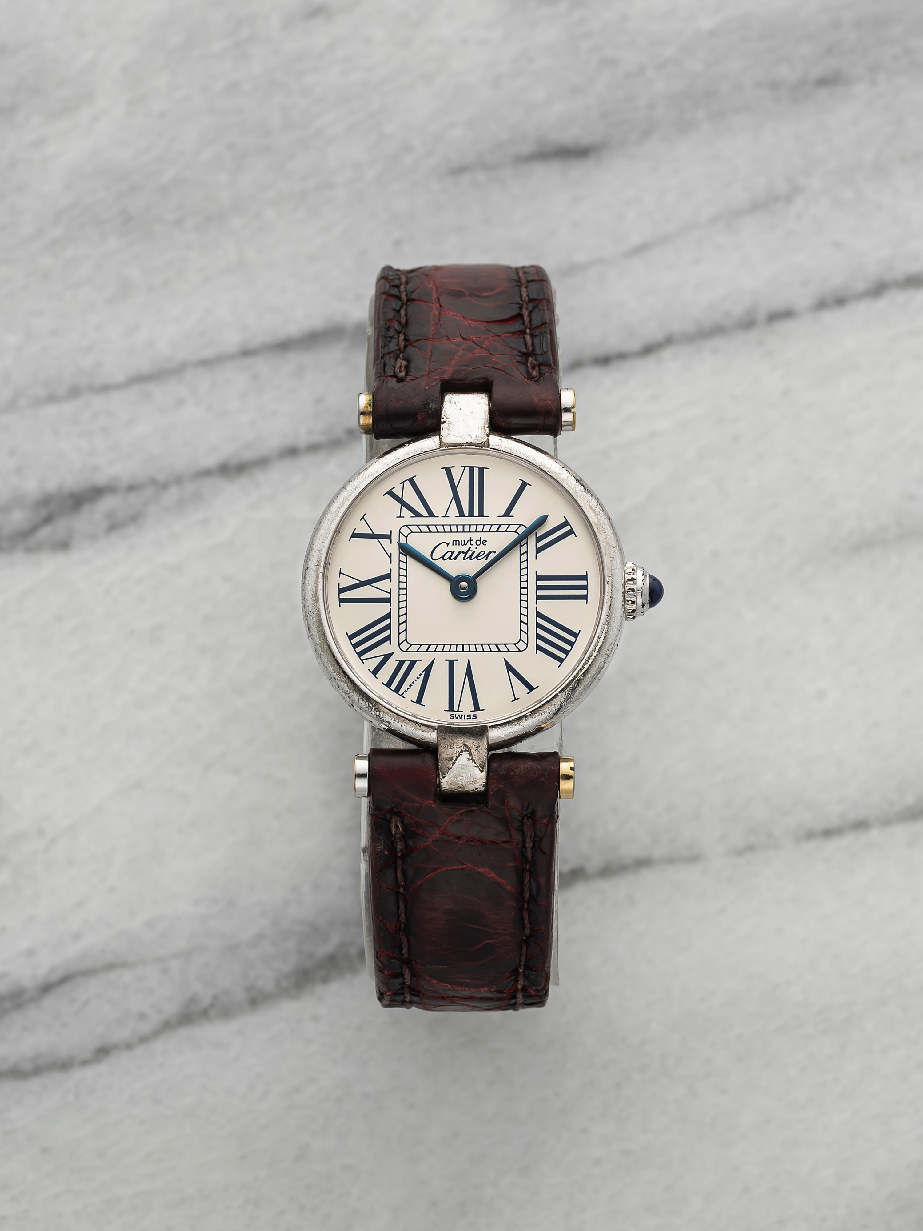 Vintage 1990s Cartier Lady Must Vendome 1850 Sterling Silver Roman Quartz 24mm