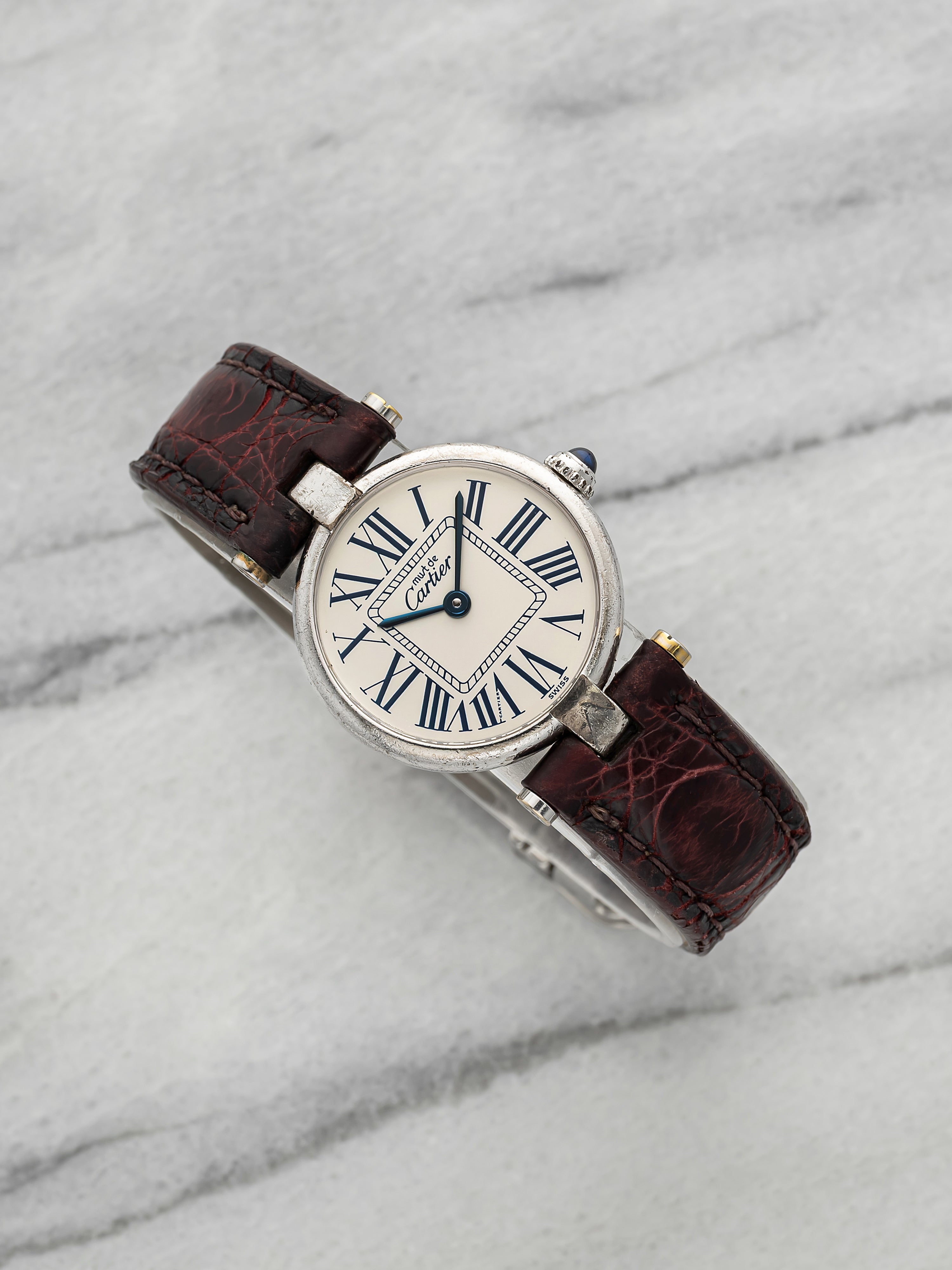 Vintage 1990s Cartier Lady Must Vendome 1850 Sterling Silver Roman Quartz 24mm