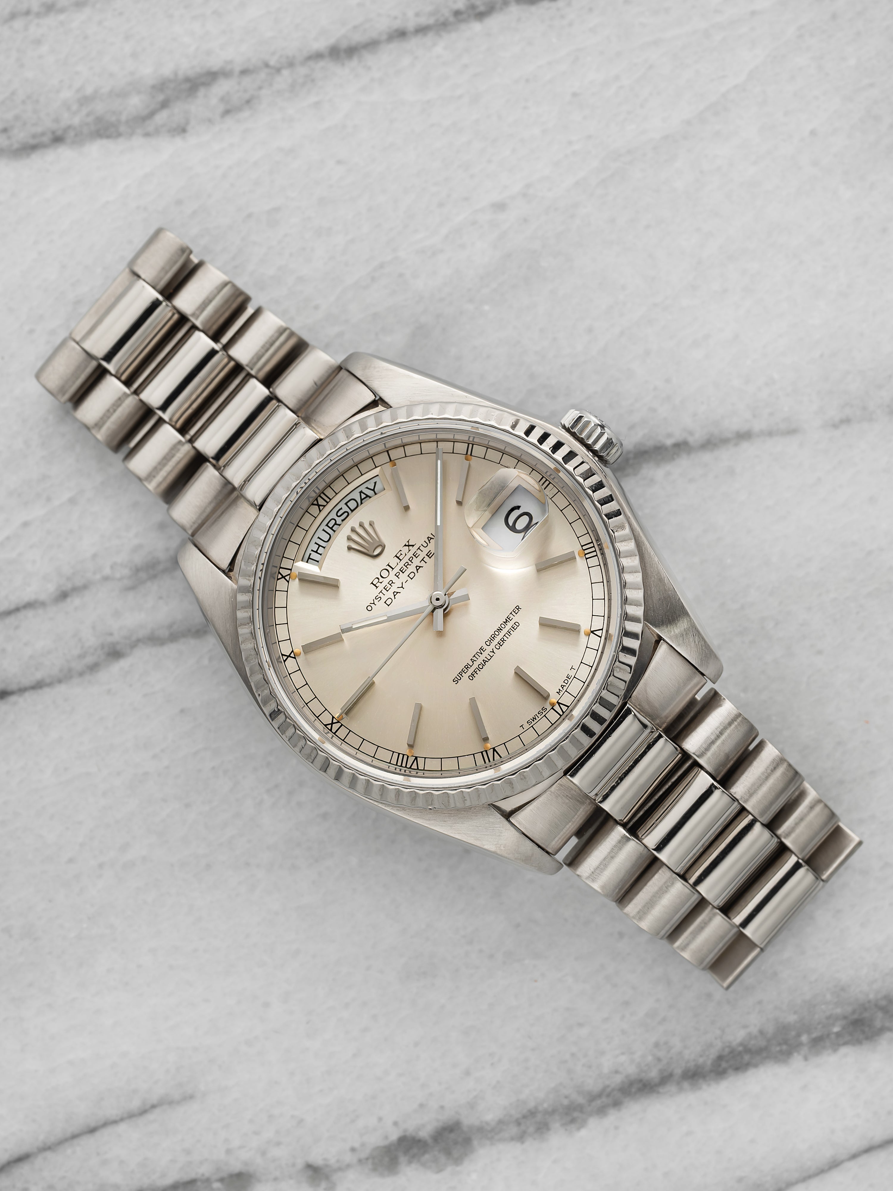 1981 Rolex Day-Date 36 18039 18K White Gold Silver Dial Automatic 36mm