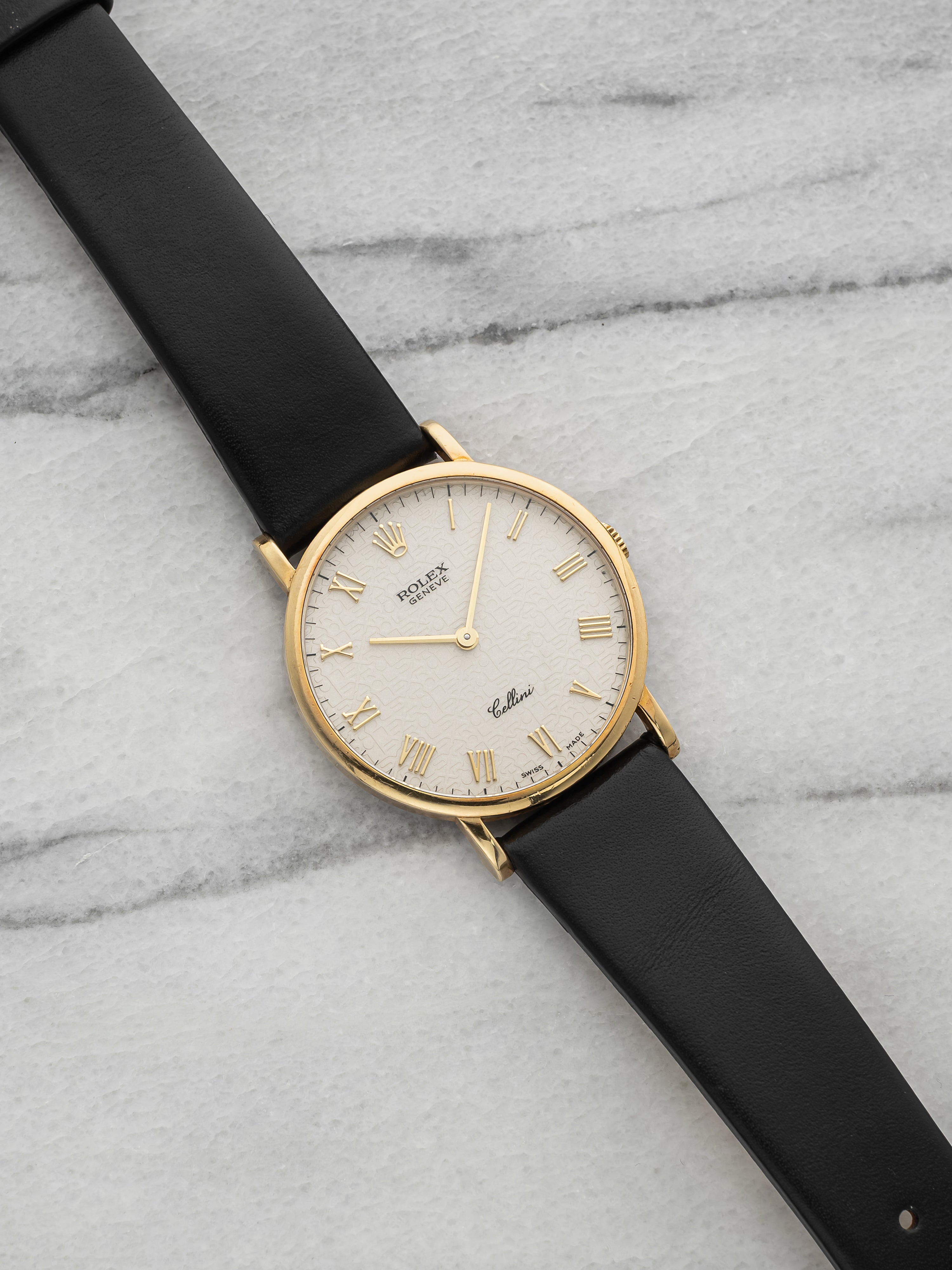 Vintage 1995 Rolex Cellini 5112 18k YG White Roman Anniversary Dial Manual 32mm