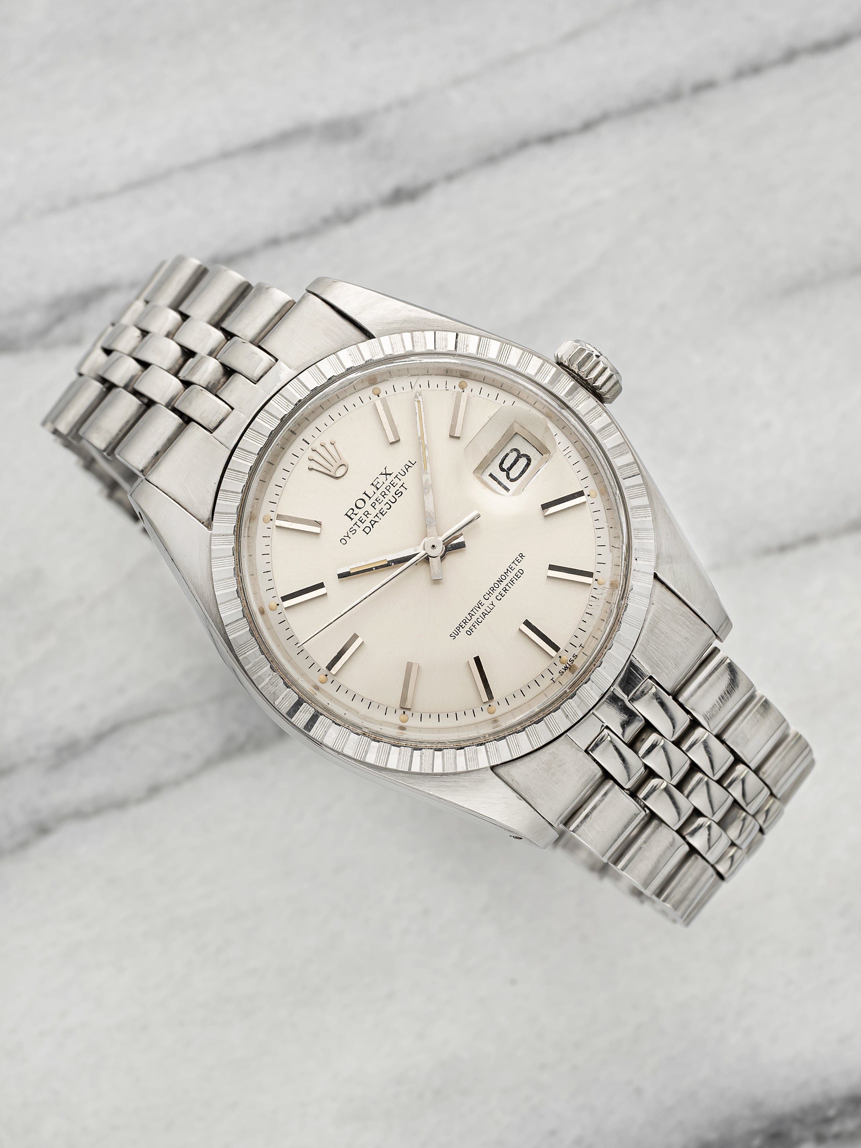 Vintage 1975 Rolex Datejust 1603 Stainless Steel Silver Sunburst Dial Auto 36mm