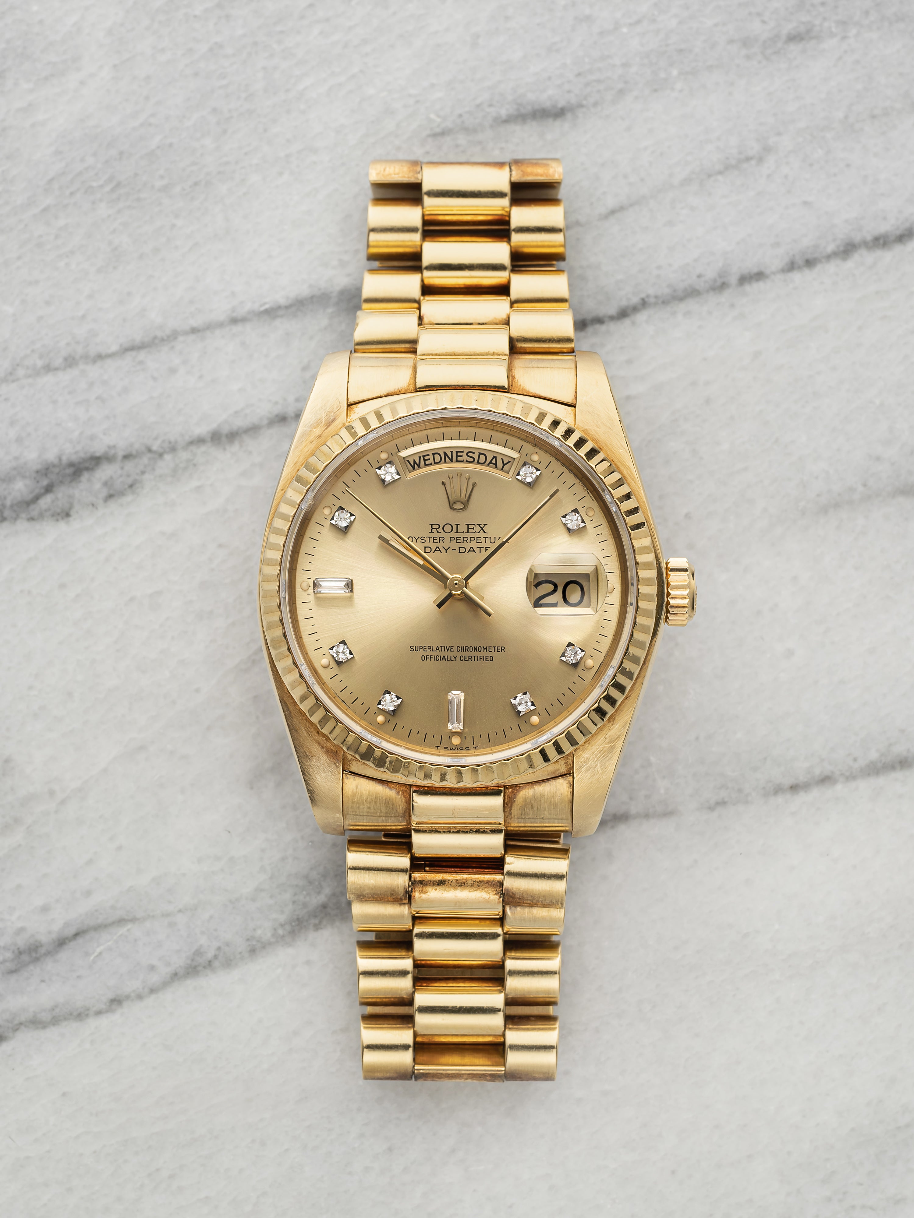 Rolex Day-Date 18038 Yellow Gold Champagne Diamond Dial Automatic 36mm