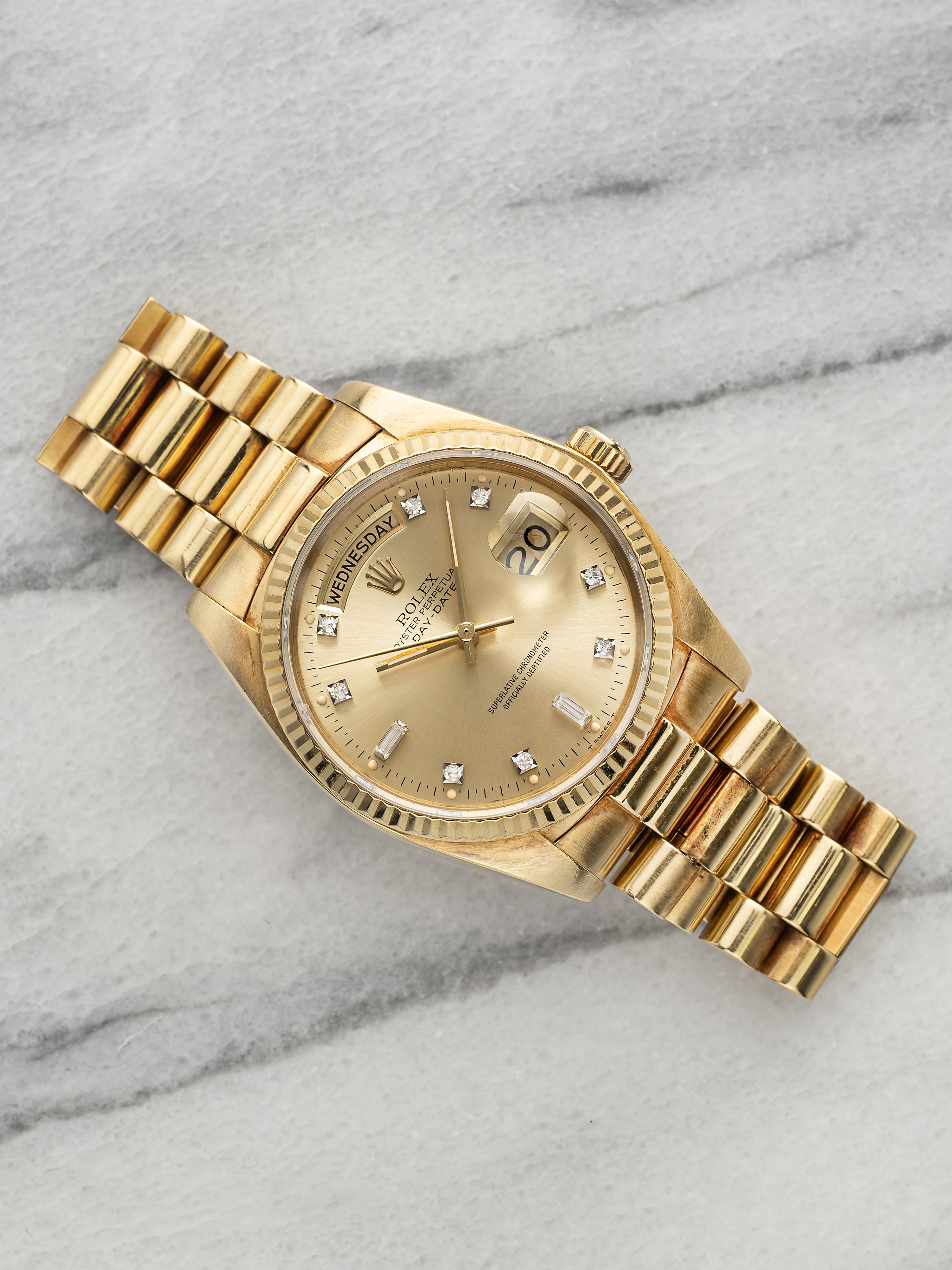 Rolex Day-Date 18038 Yellow Gold Champagne Diamond Dial Automatic 36mm
