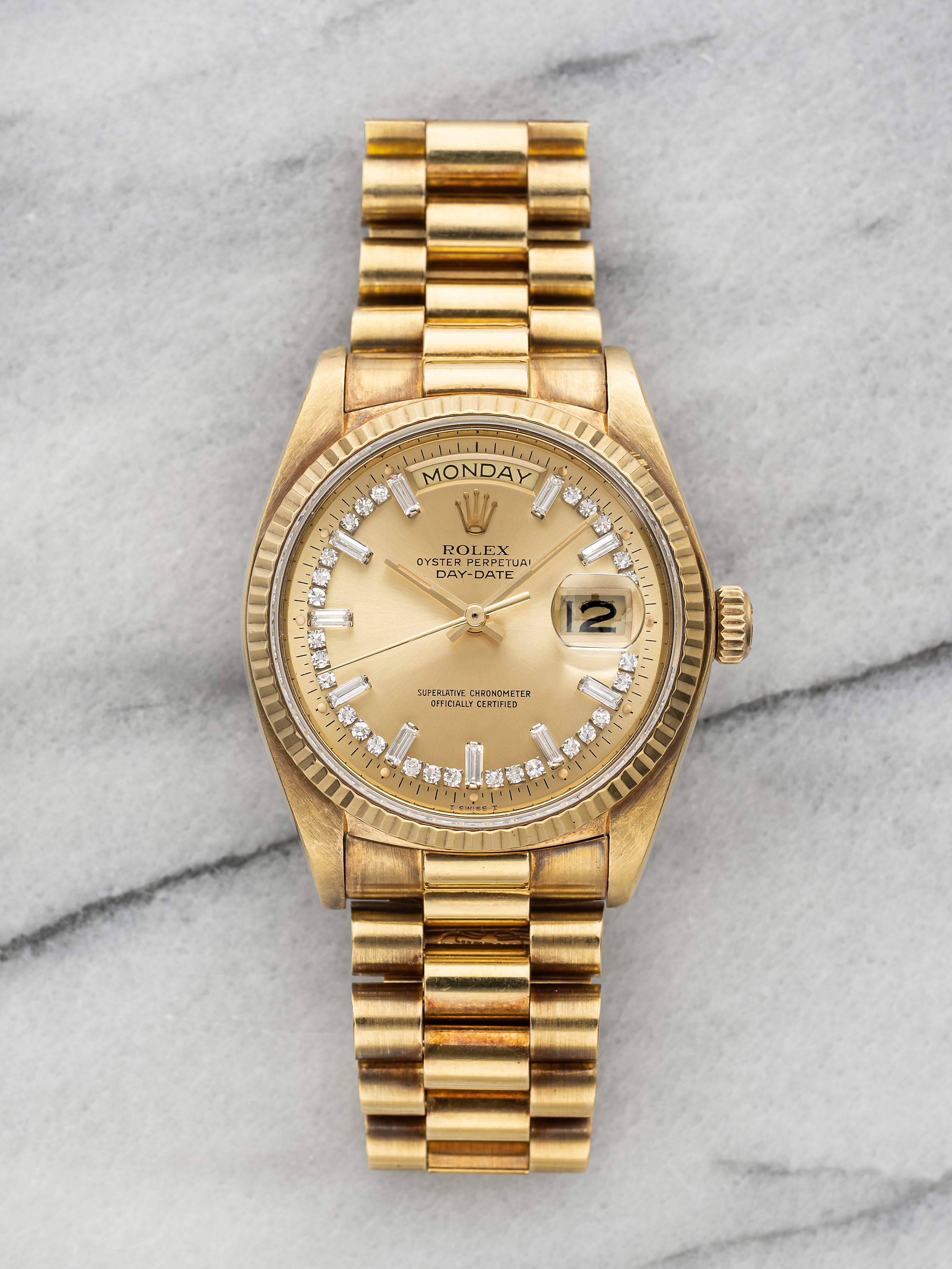 1979 Rolex Day-Date 18038 - Yellow Gold Diamond Baguette String Dial