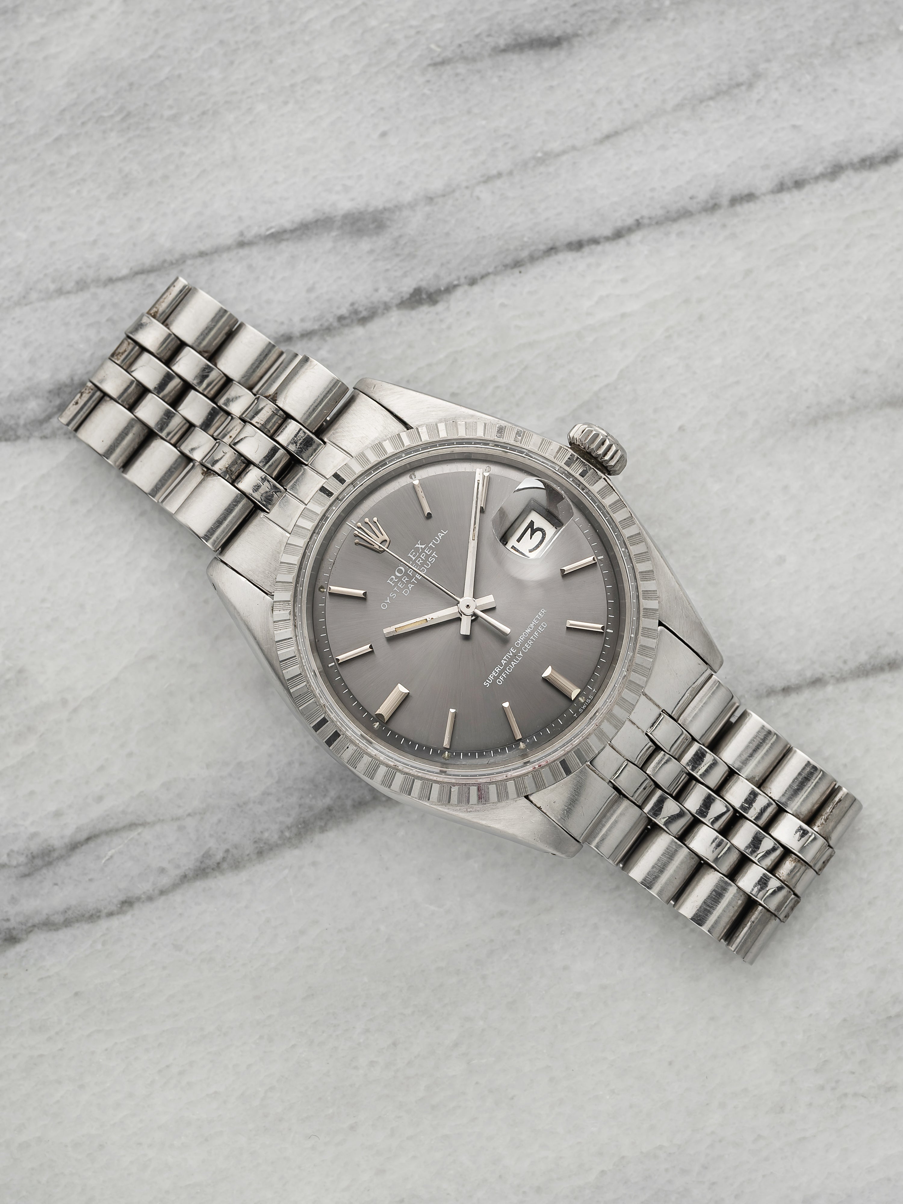 Vintage 1973 Rolex Datejust 1603 Stainless Steel Grey Dial Automatic 36mm