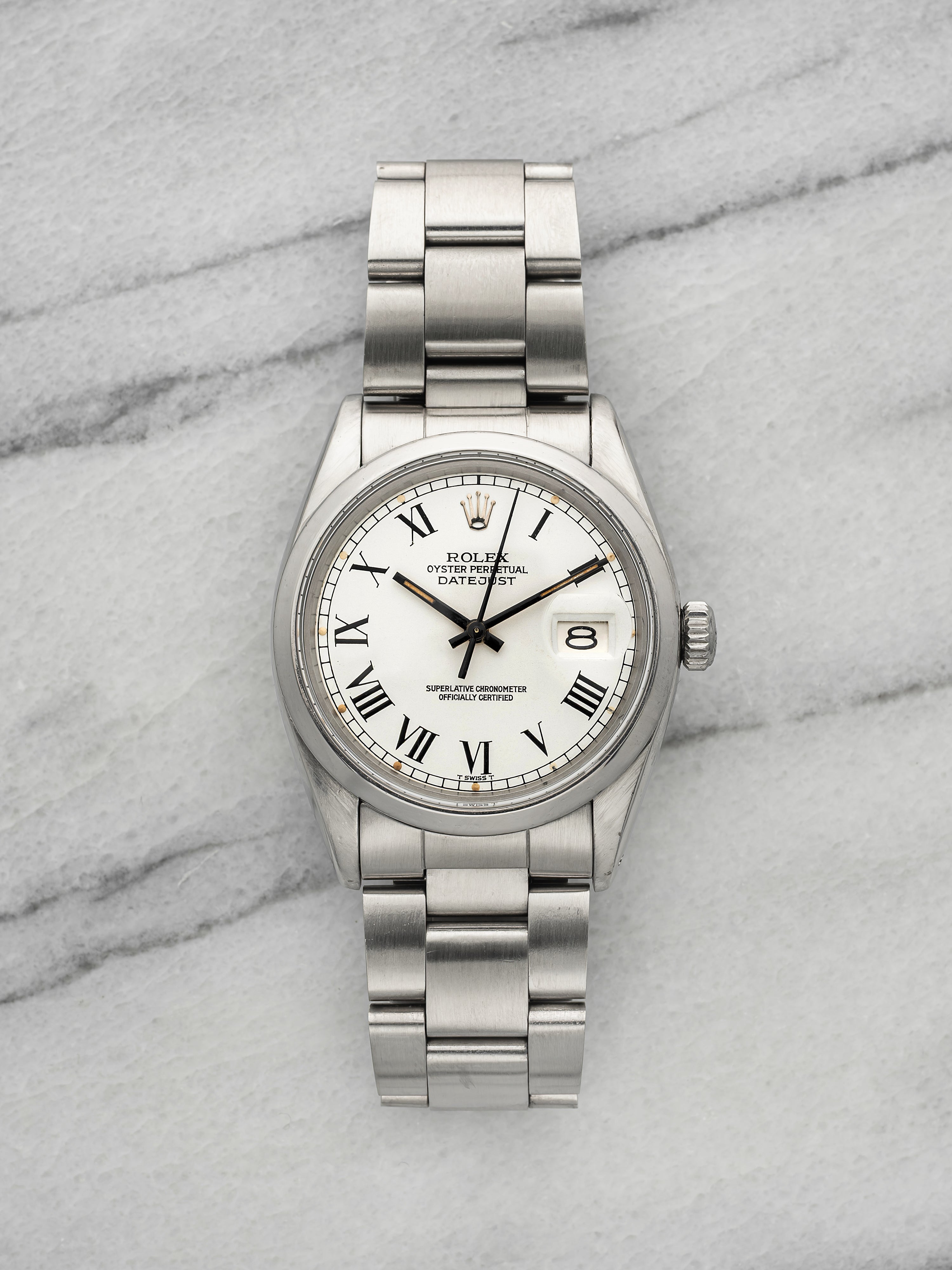 Vintage 1978 Rolex Datejust 16000 Stainless Steel White Buckley Dial Auto 36mm