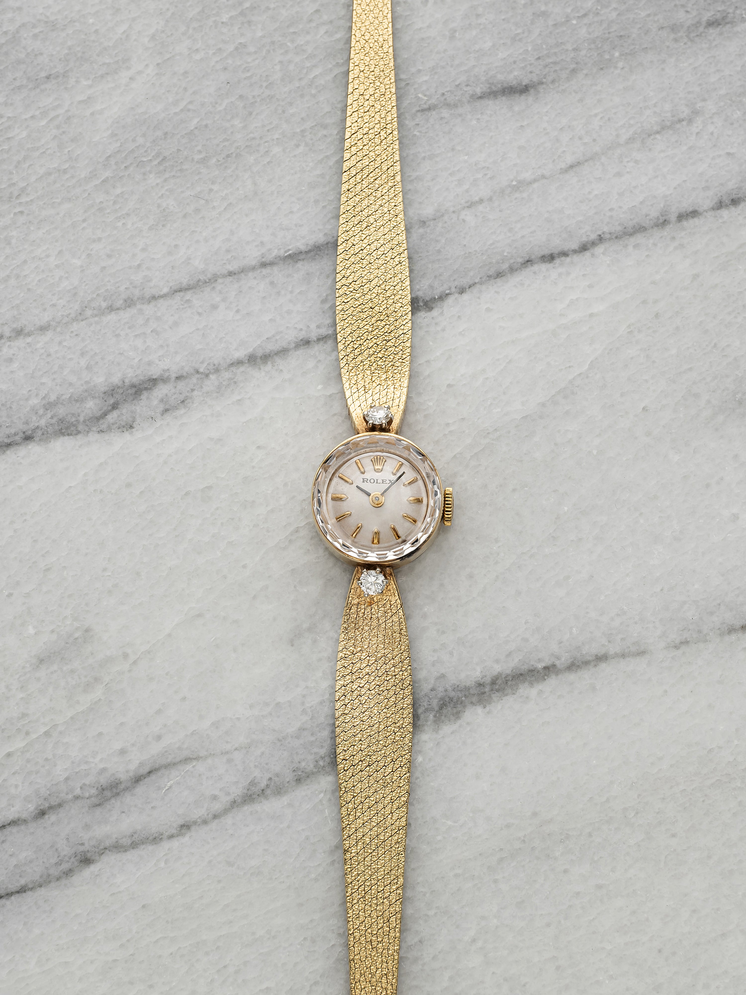 Vintage 1950s Rolex Lady Orchid 3523 Dress 14K YG White Dial Manual 15mm
