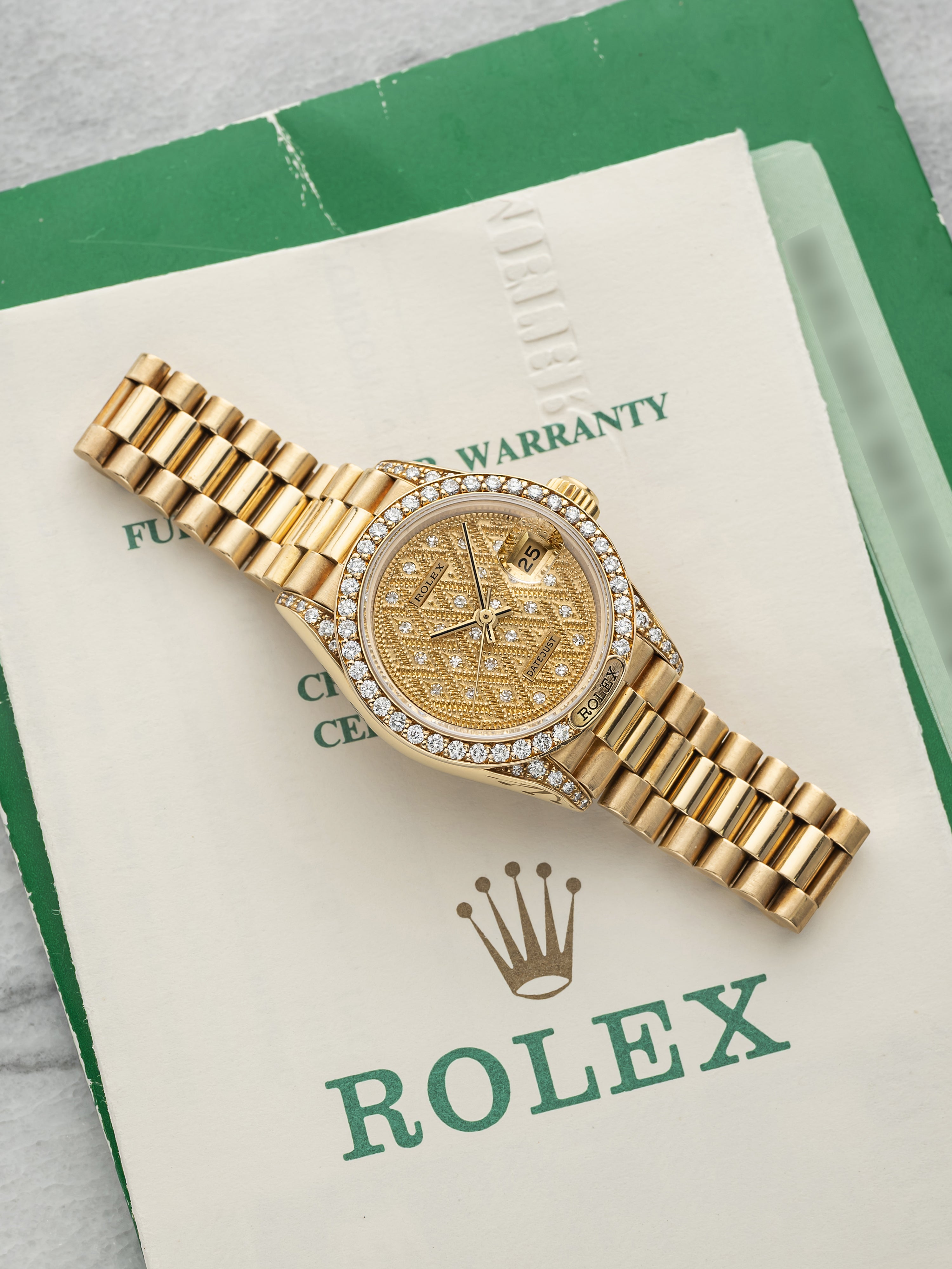 Vintage 1988 Rolex Lady Datejust 69158 YG Diamond Guilloche Dial Automatic 26mm