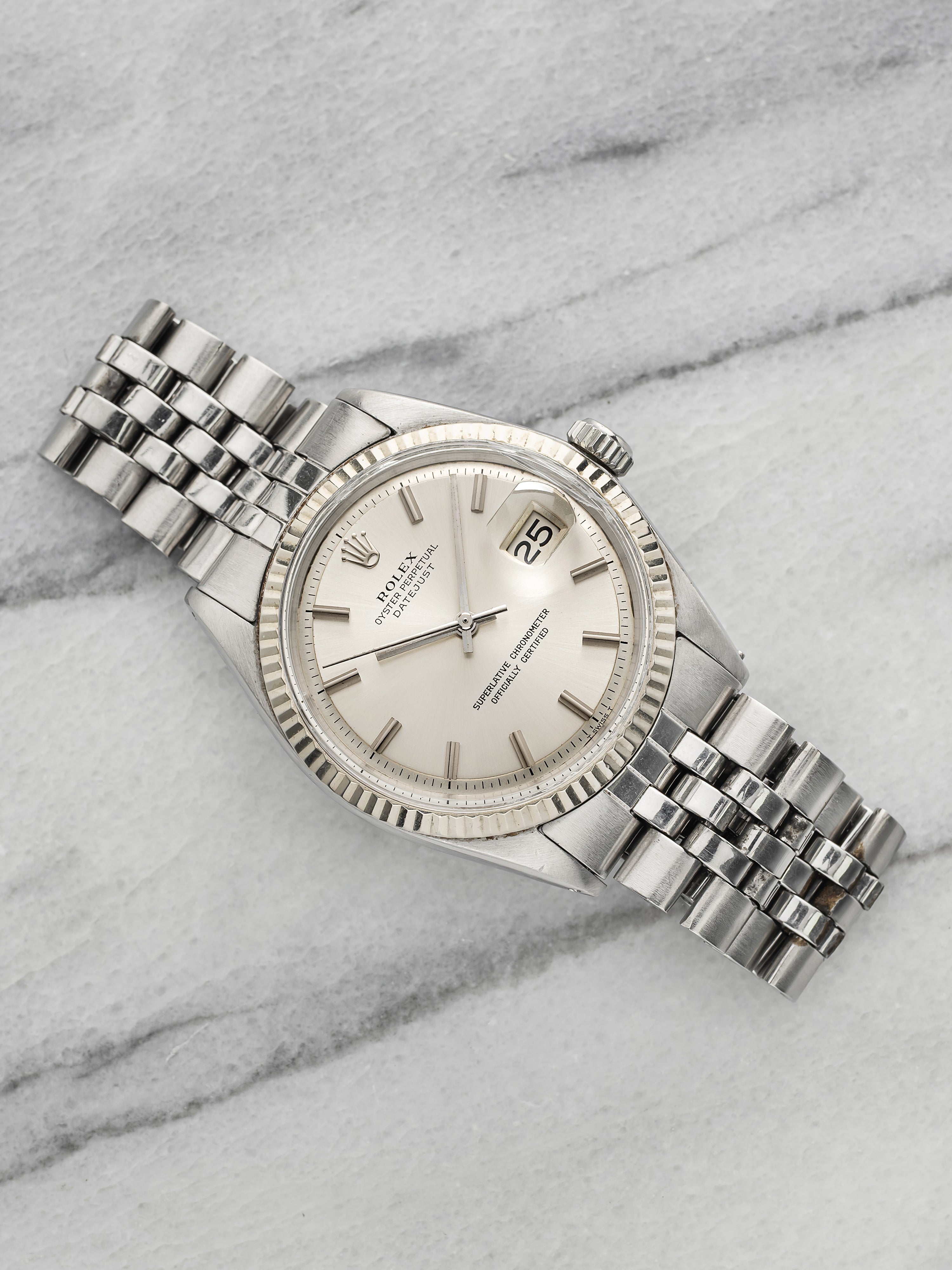 Vintage 1972 Rolex Datejust 1601 Stainless Steel Silver Sunburst Dial Auto 36mm