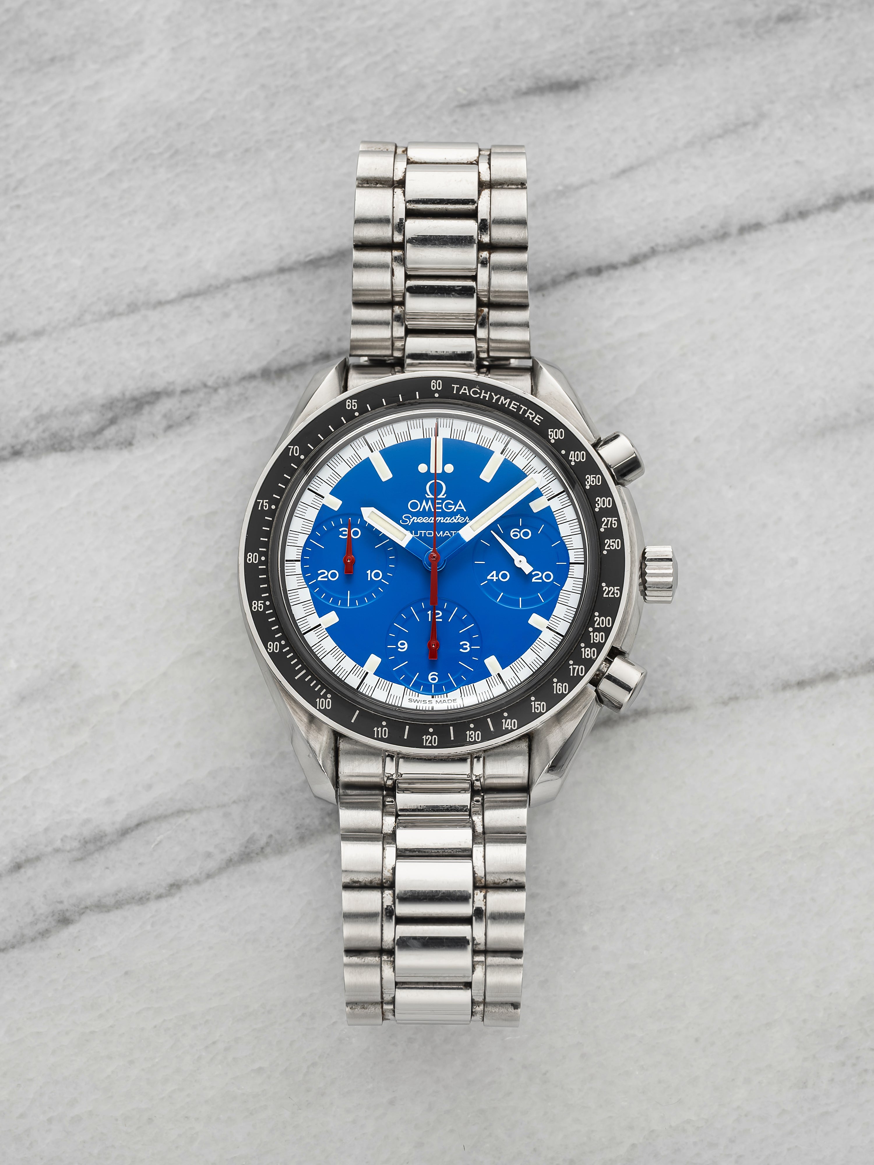 Vintage 1996 Omega Speedmaster Schumacher 35108000 Steel Blue Dial Auto 39mm