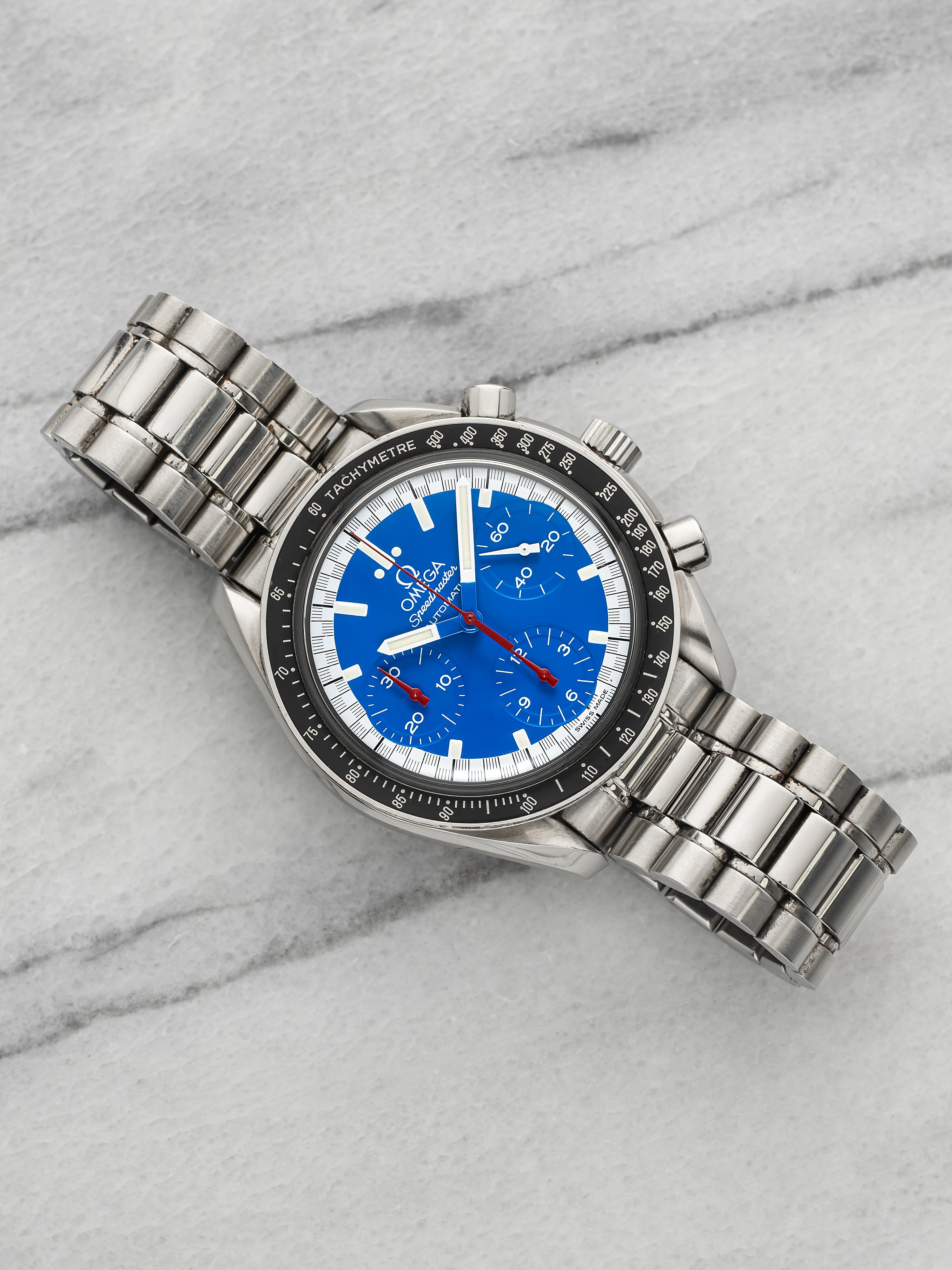 Vintage 1996 Omega Speedmaster Schumacher 35108000 Steel Blue Dial Auto 39mm