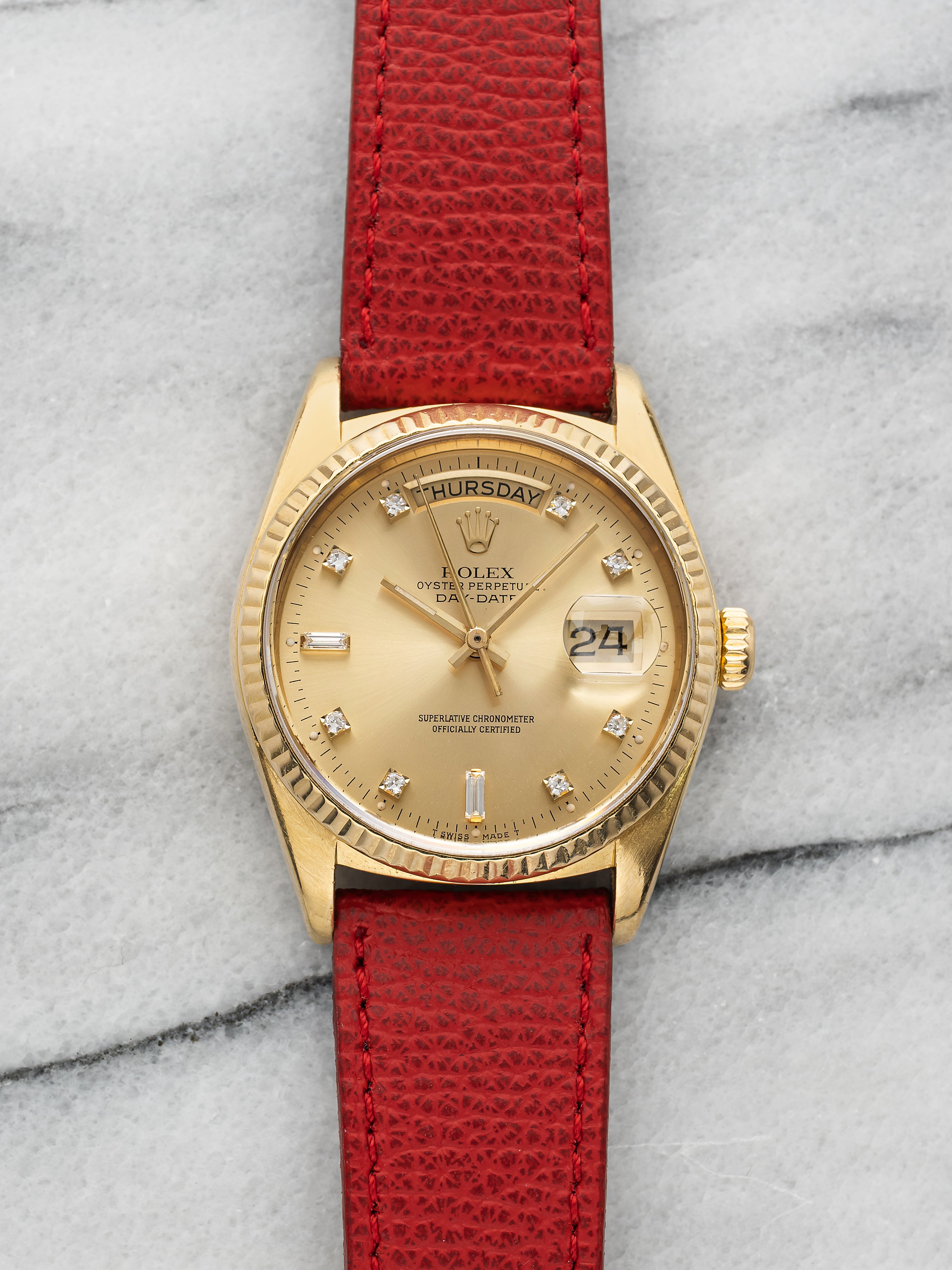 1985 Rolex Day-Date 36 18038 – 18K YG Champagne Diamond Dial