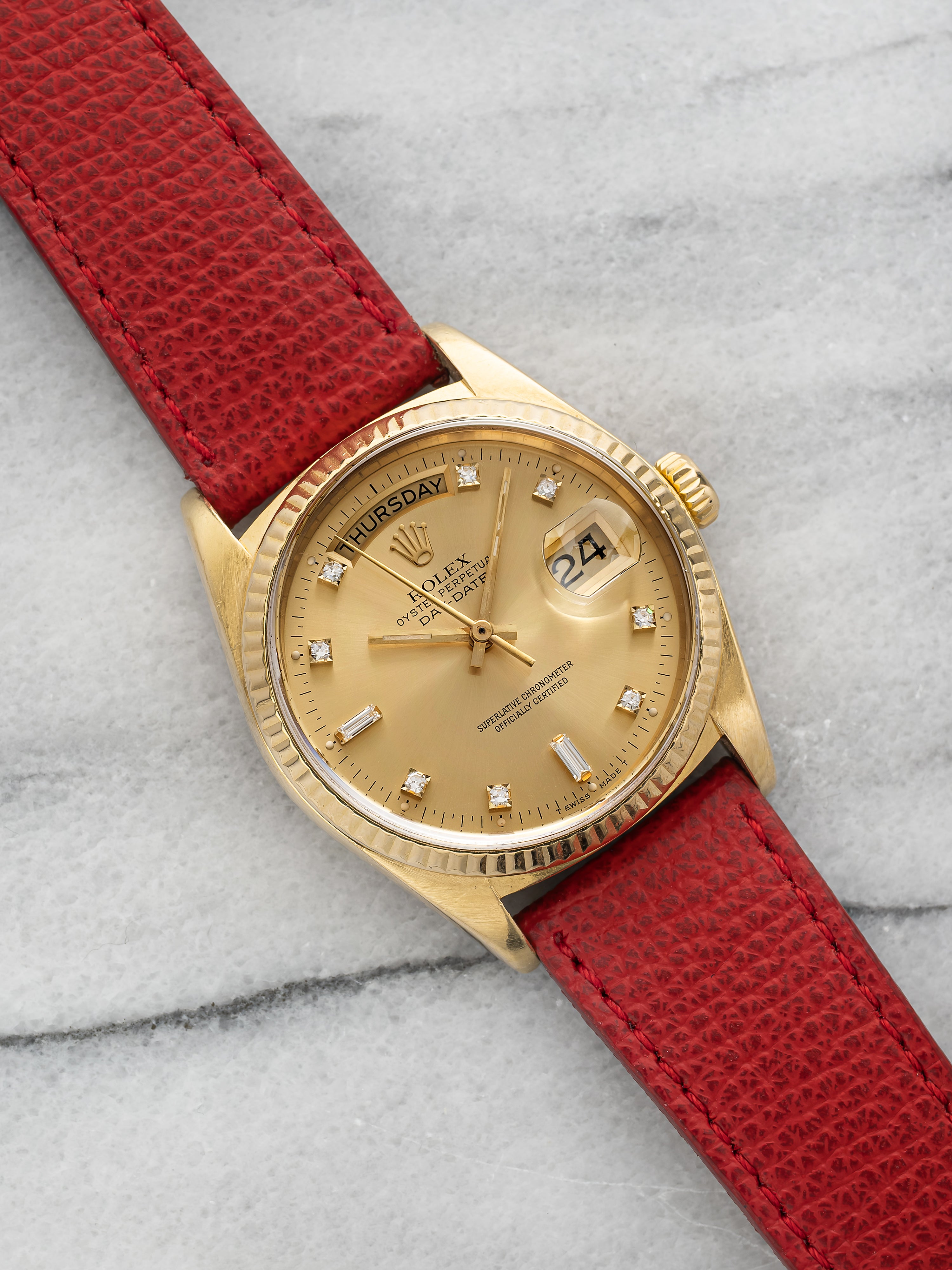 1985 Rolex Day-Date 36 18038 – 18K YG Champagne Diamond Dial